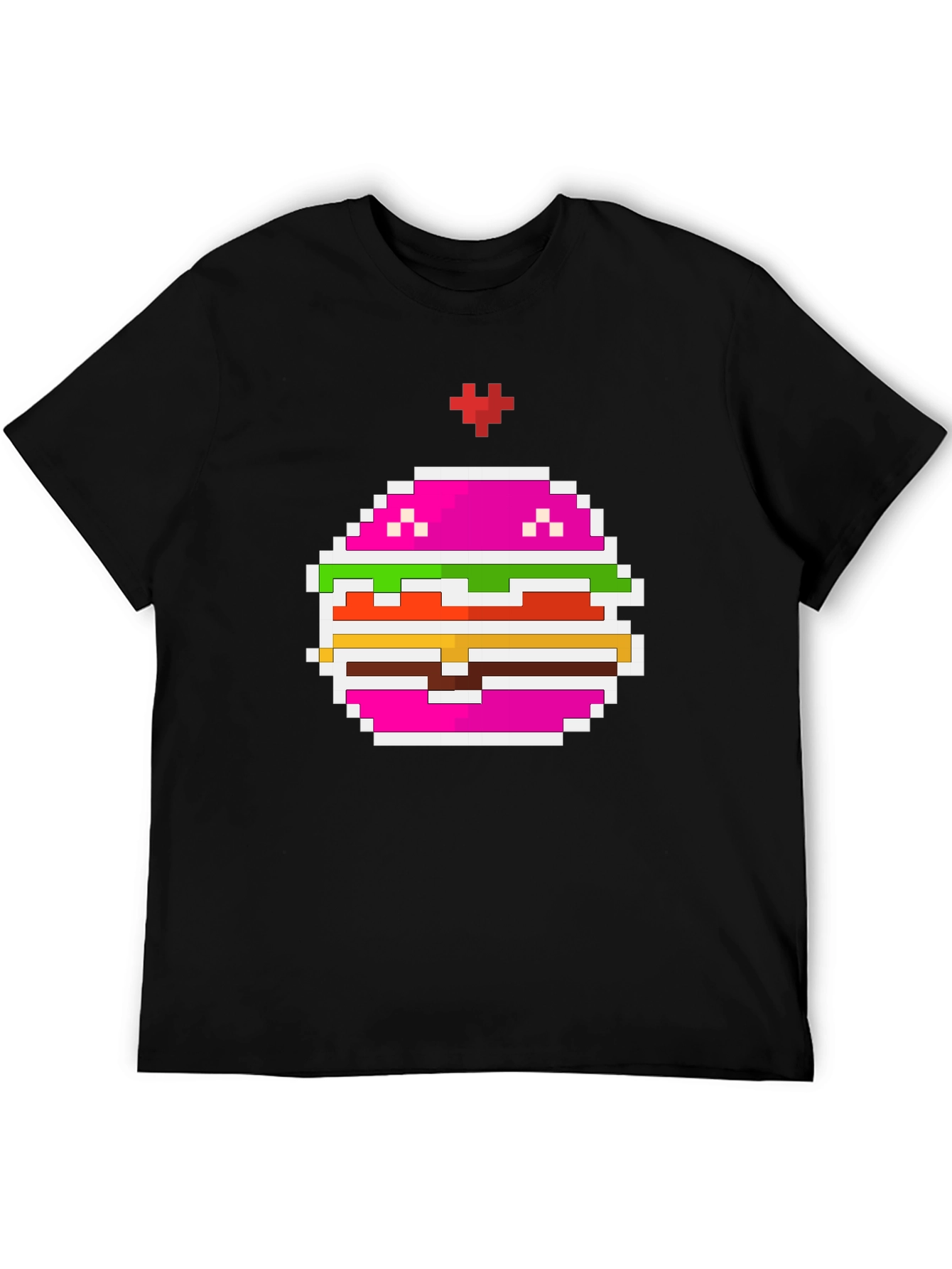Camiseta Negra con Diseño de Hamburguesa Pixelada