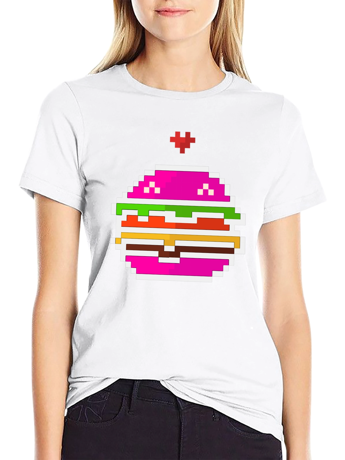 Camiseta Negra con Diseño de Hamburguesa Pixelada
