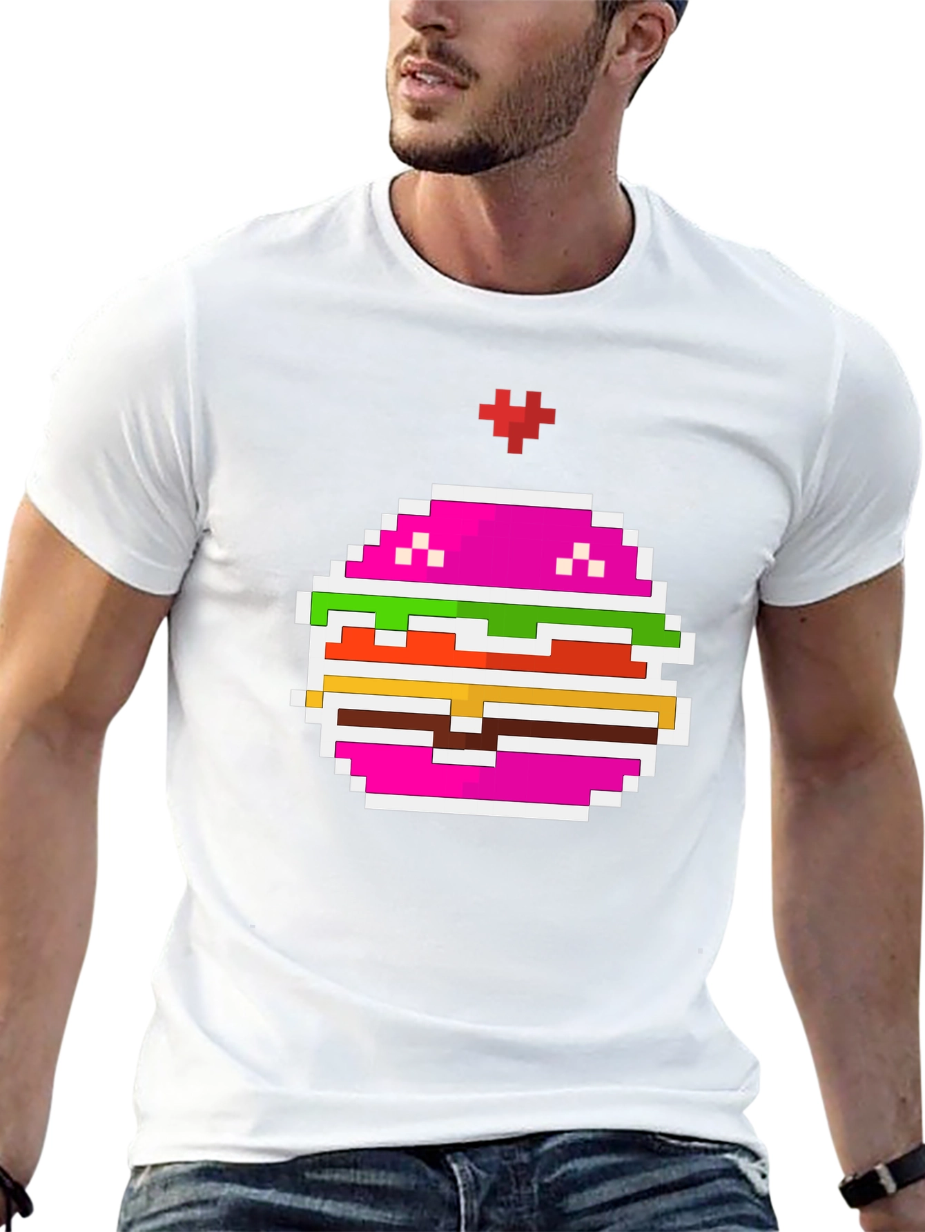 Camiseta Negra con Diseño de Hamburguesa Pixelada