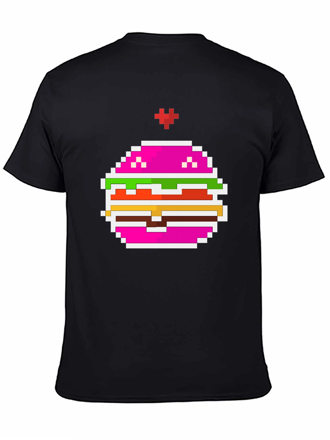 Camiseta Negra con Diseño de Hamburguesa Pixelada