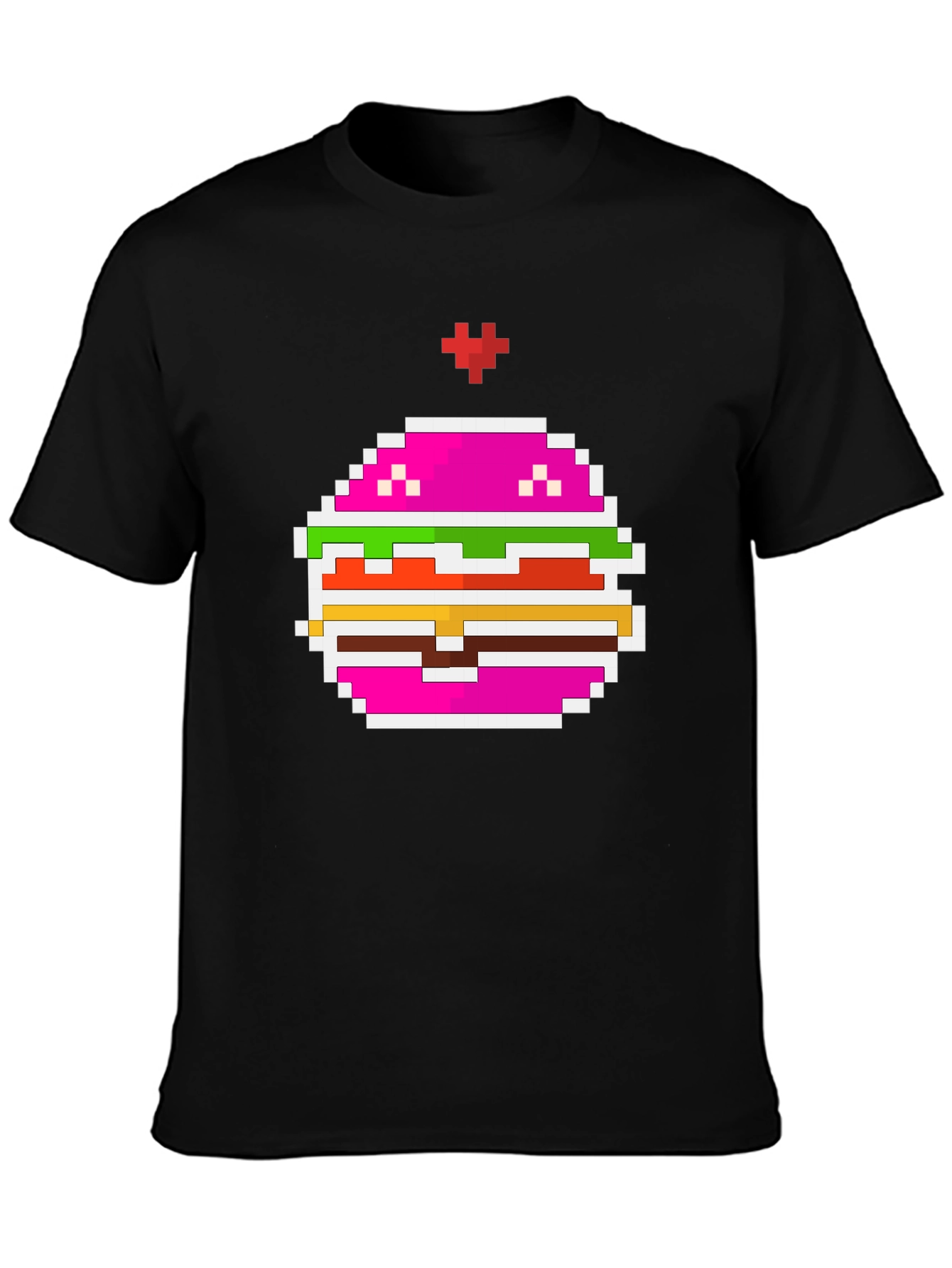 Camiseta Negra con Diseño de Hamburguesa Pixelada