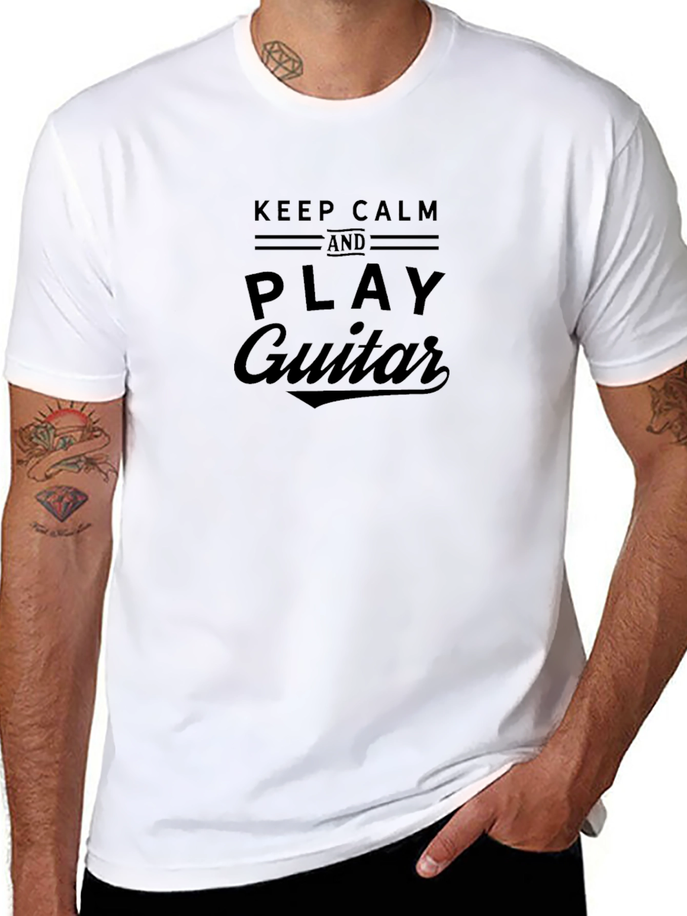 Camiseta Negra Hombre Keep Calm and Play Guitar