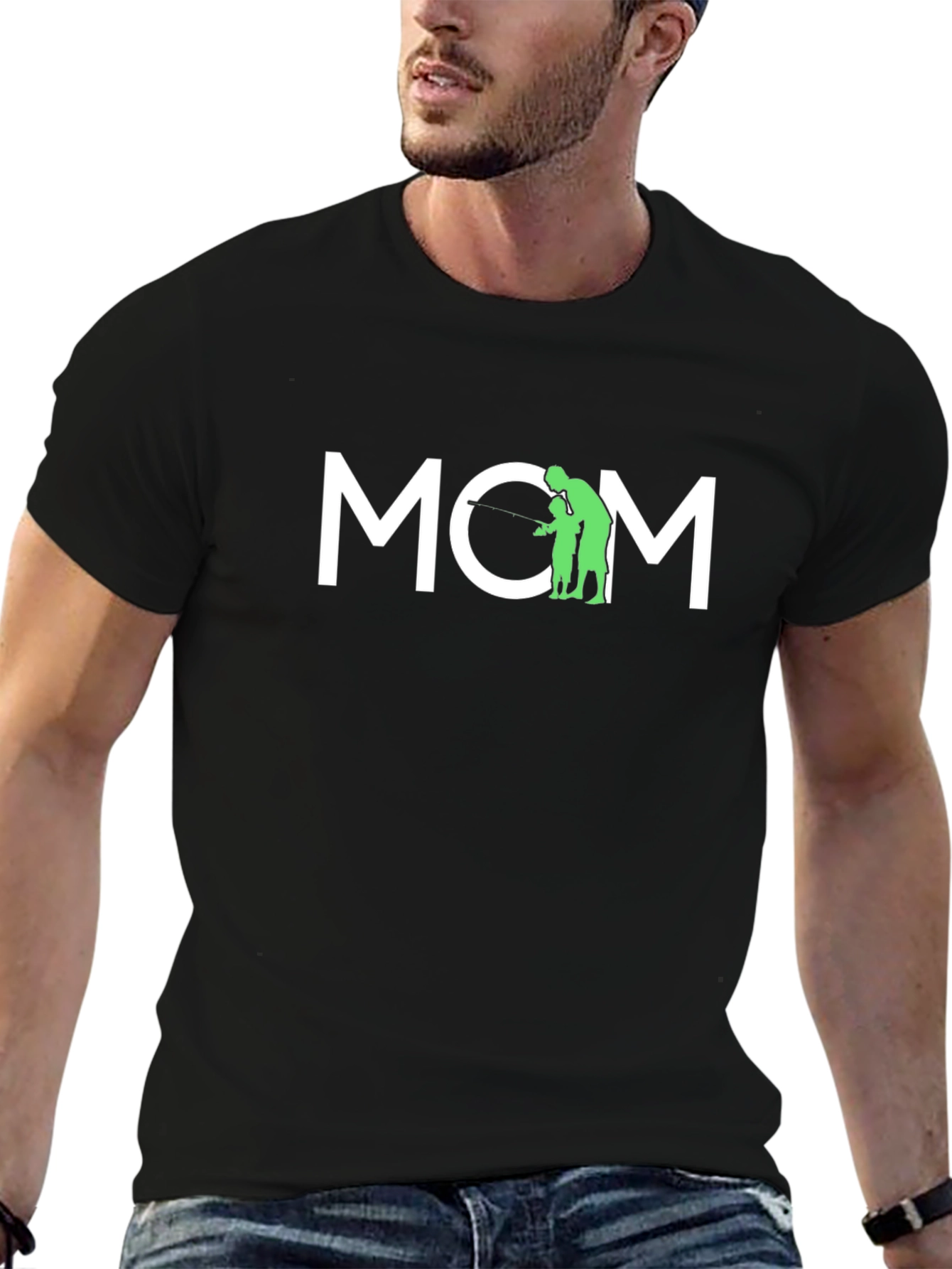 Camiseta Negra MOM - Regalo para Mamá Pescadora