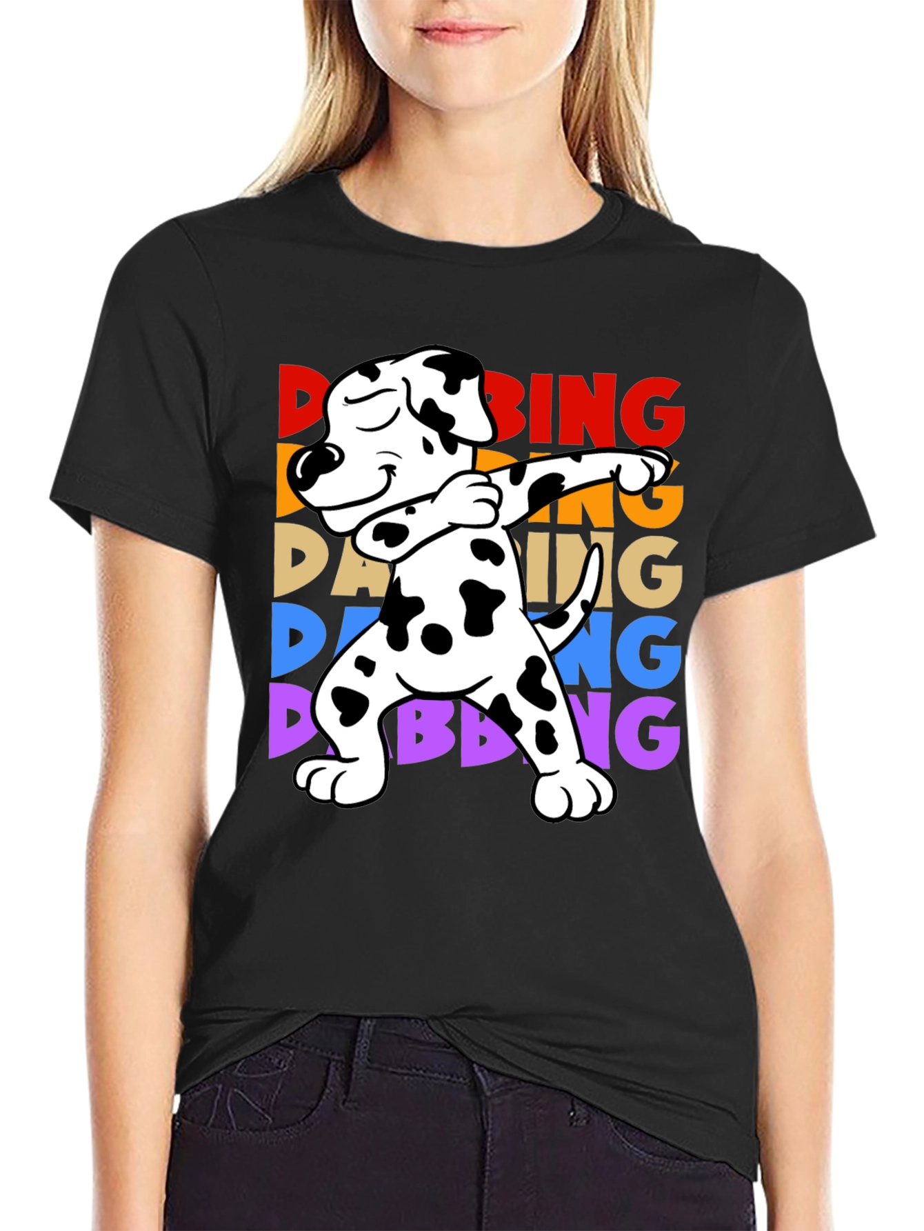 Camiseta Negra con Diseño de Perro Dálmata Dab
