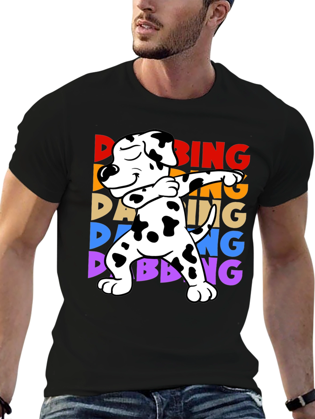 Camiseta Negra con Diseño de Perro Dálmata Dab