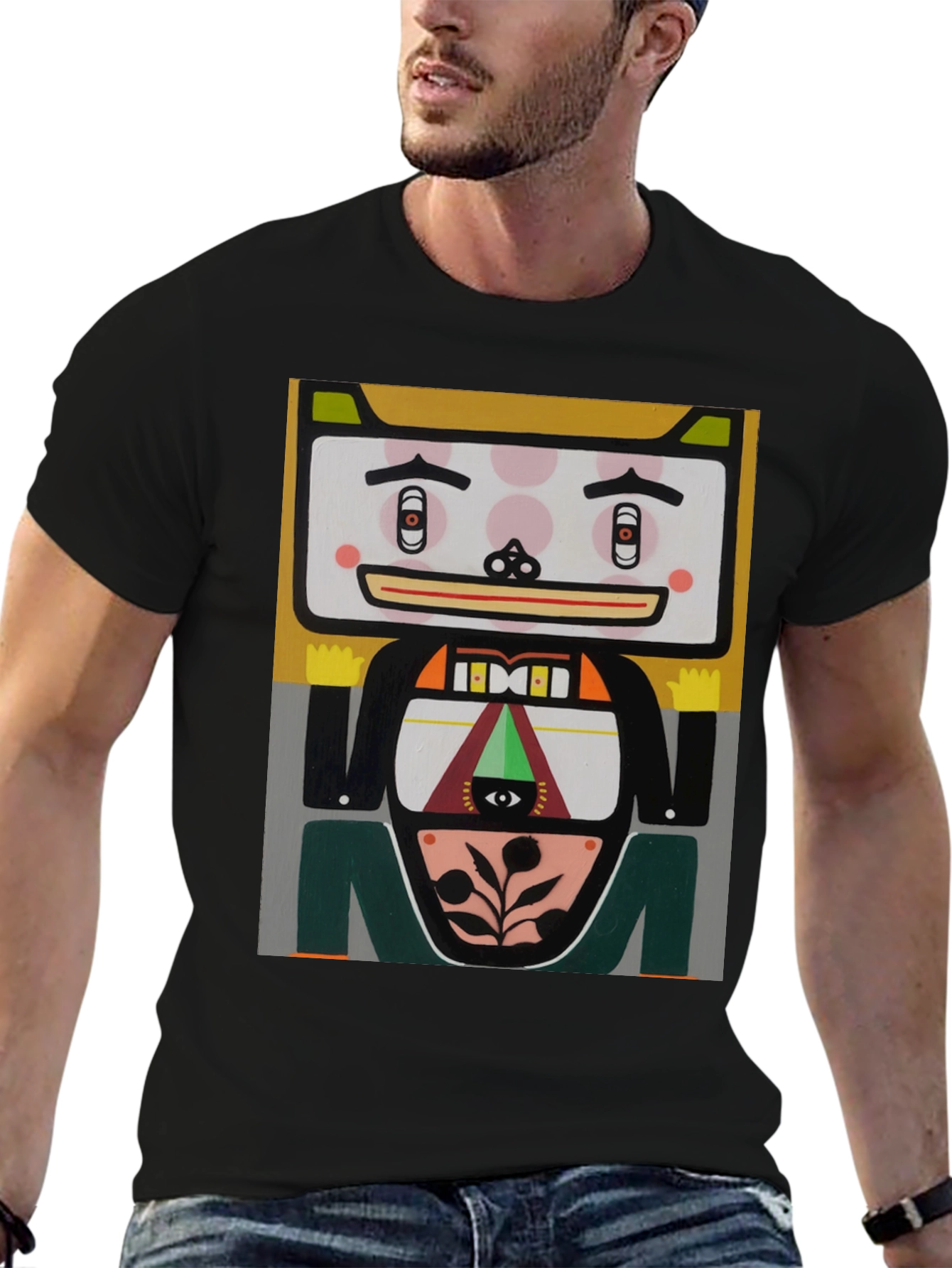 Camiseta Negra con Diseño Artístico Abstracto