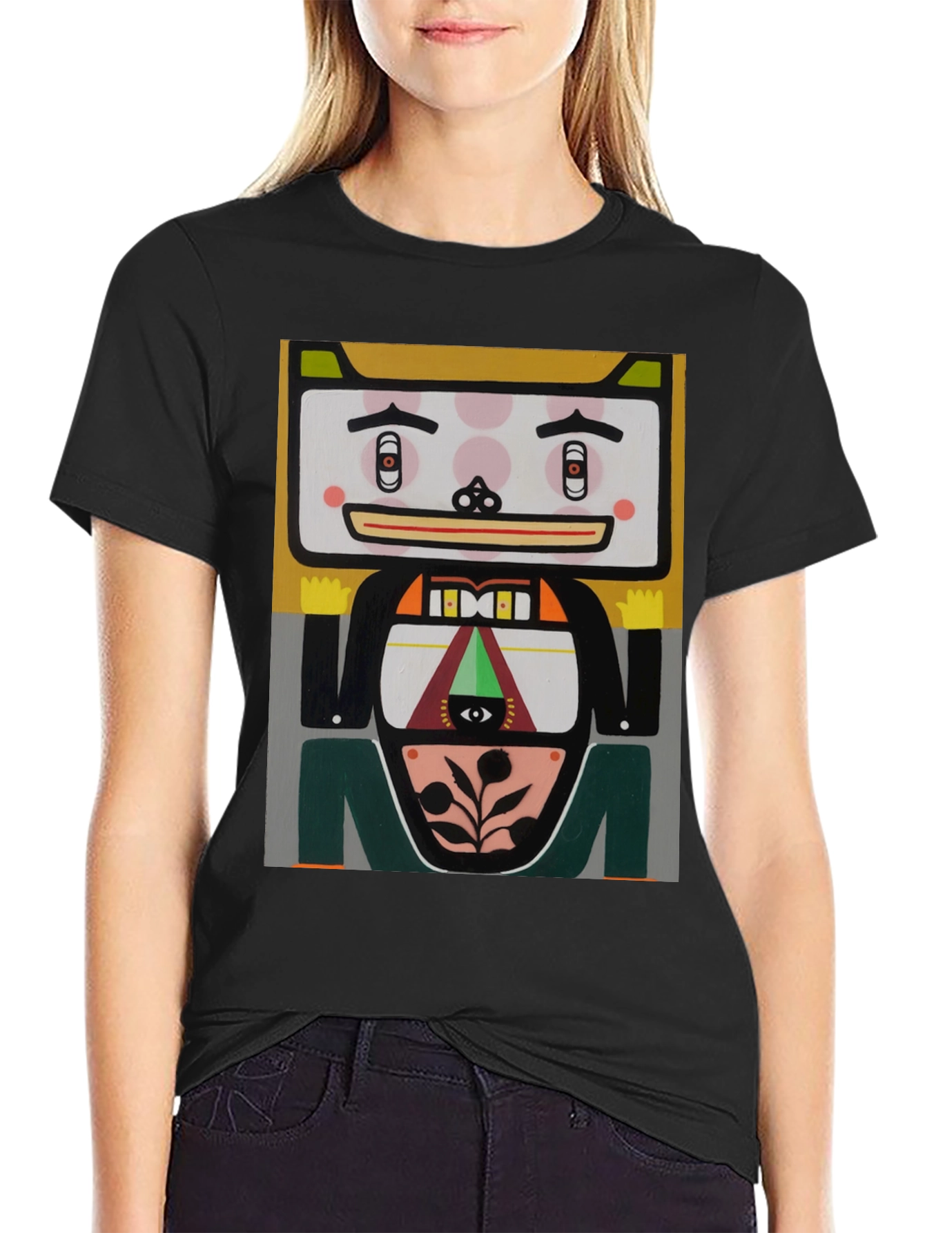 Camiseta Negra con Diseño Artístico Abstracto