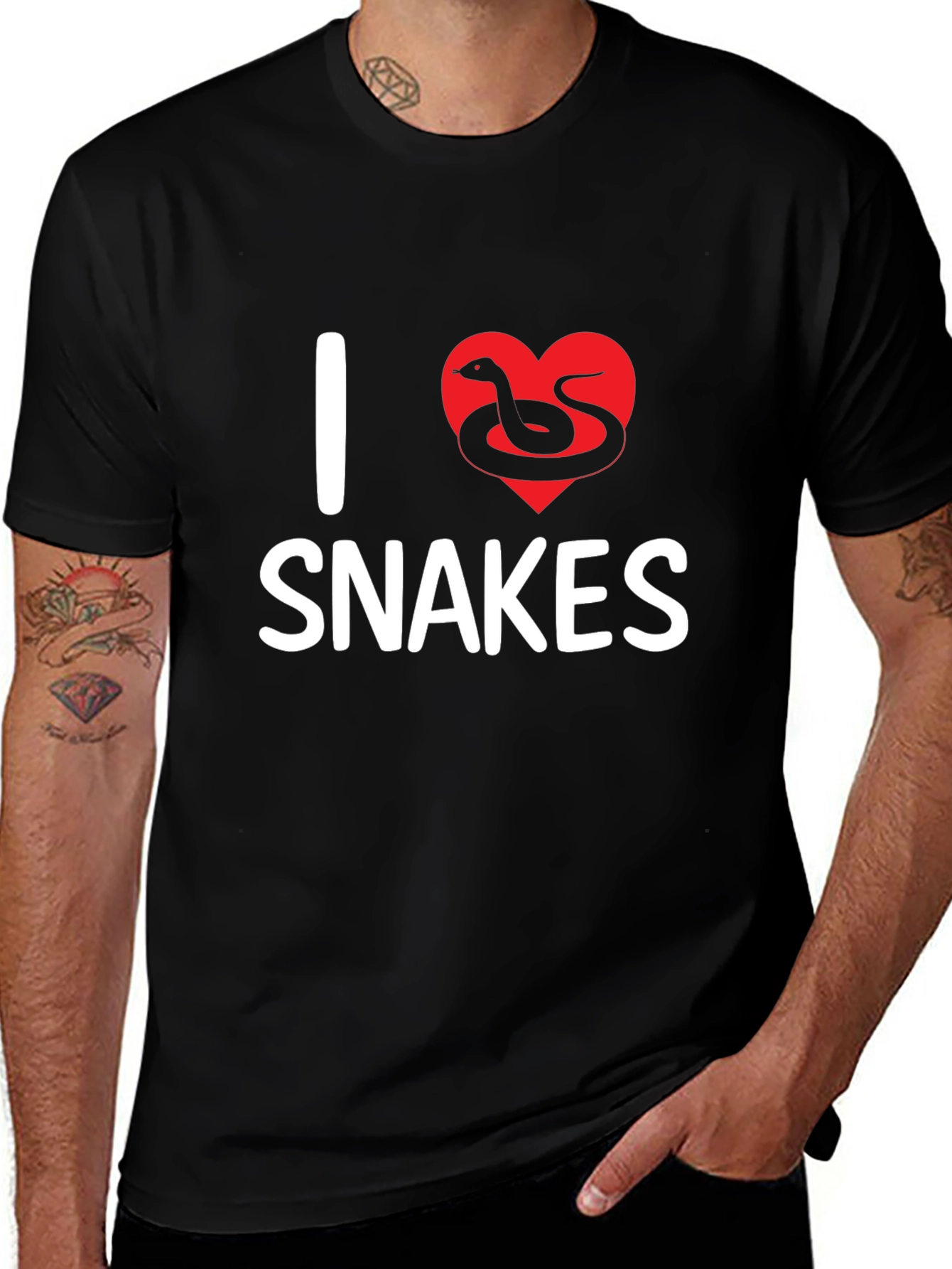 Camiseta Negra I Love Snakes Diseño Divertido