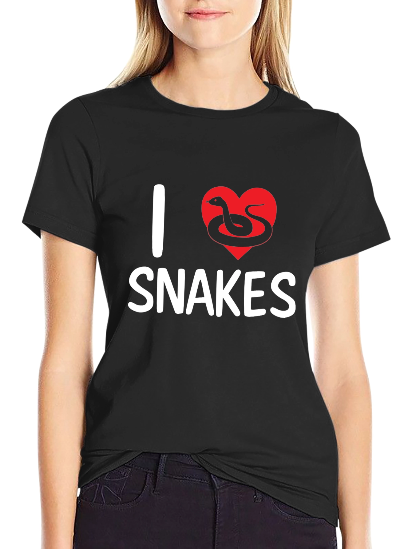 Camiseta Negra I Love Snakes Diseño Divertido