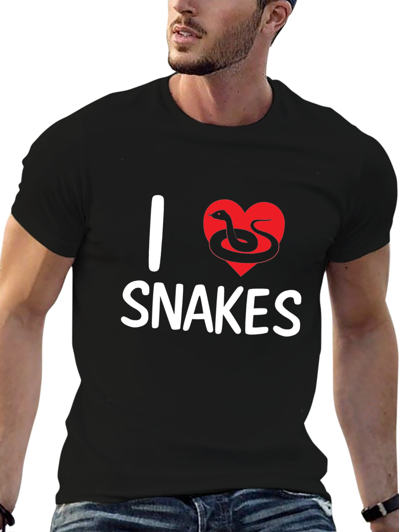 Camiseta Negra I Love Snakes Diseño Divertido