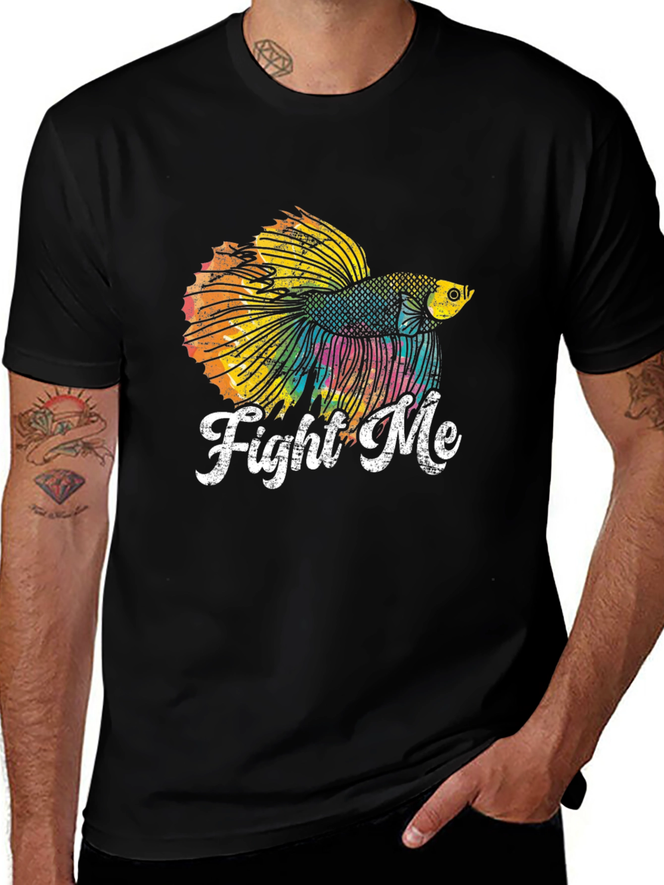 Camiseta Negra con Diseño de Pez Betta Fight Me