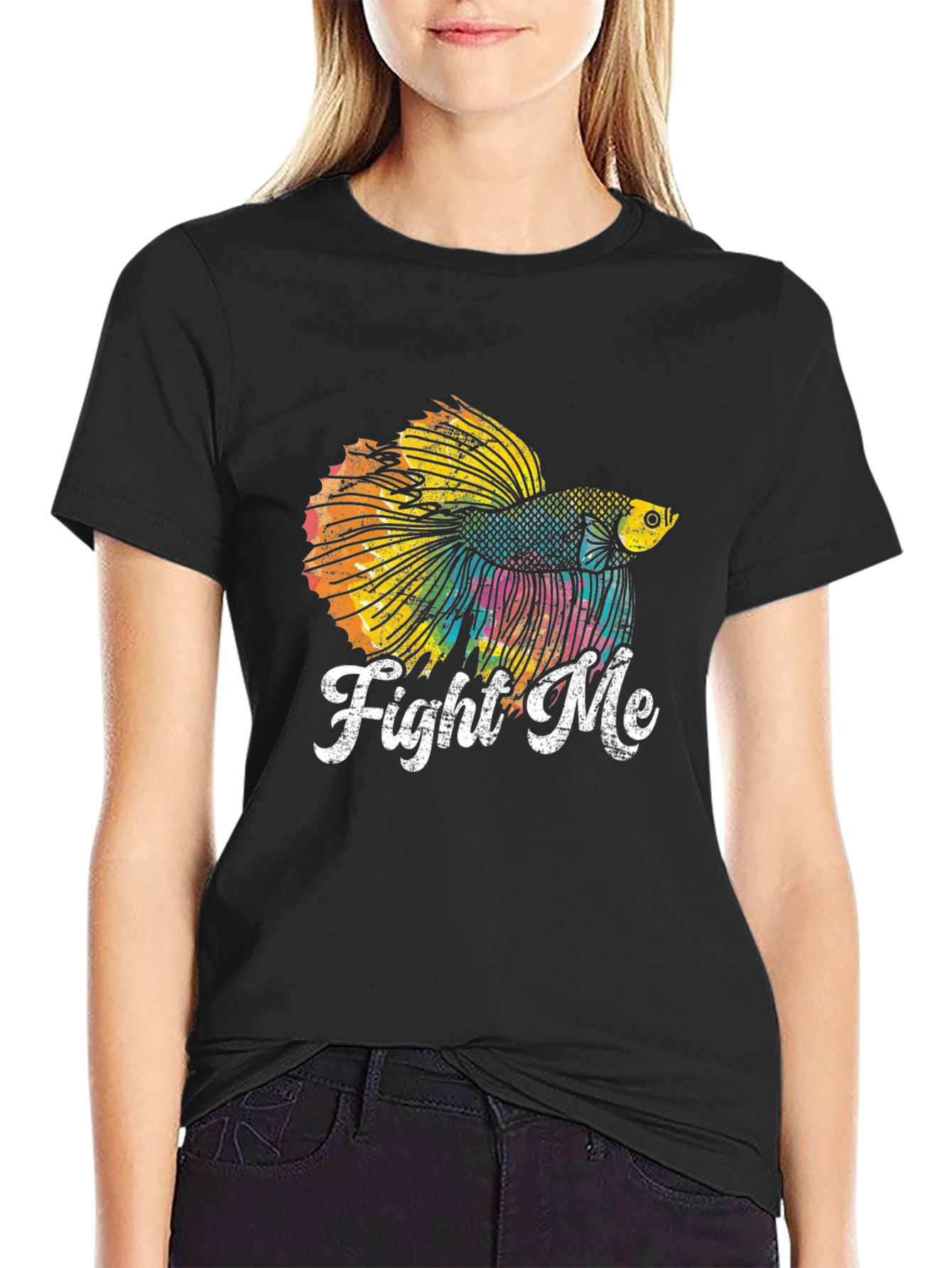 Camiseta Negra con Diseño de Pez Betta Fight Me