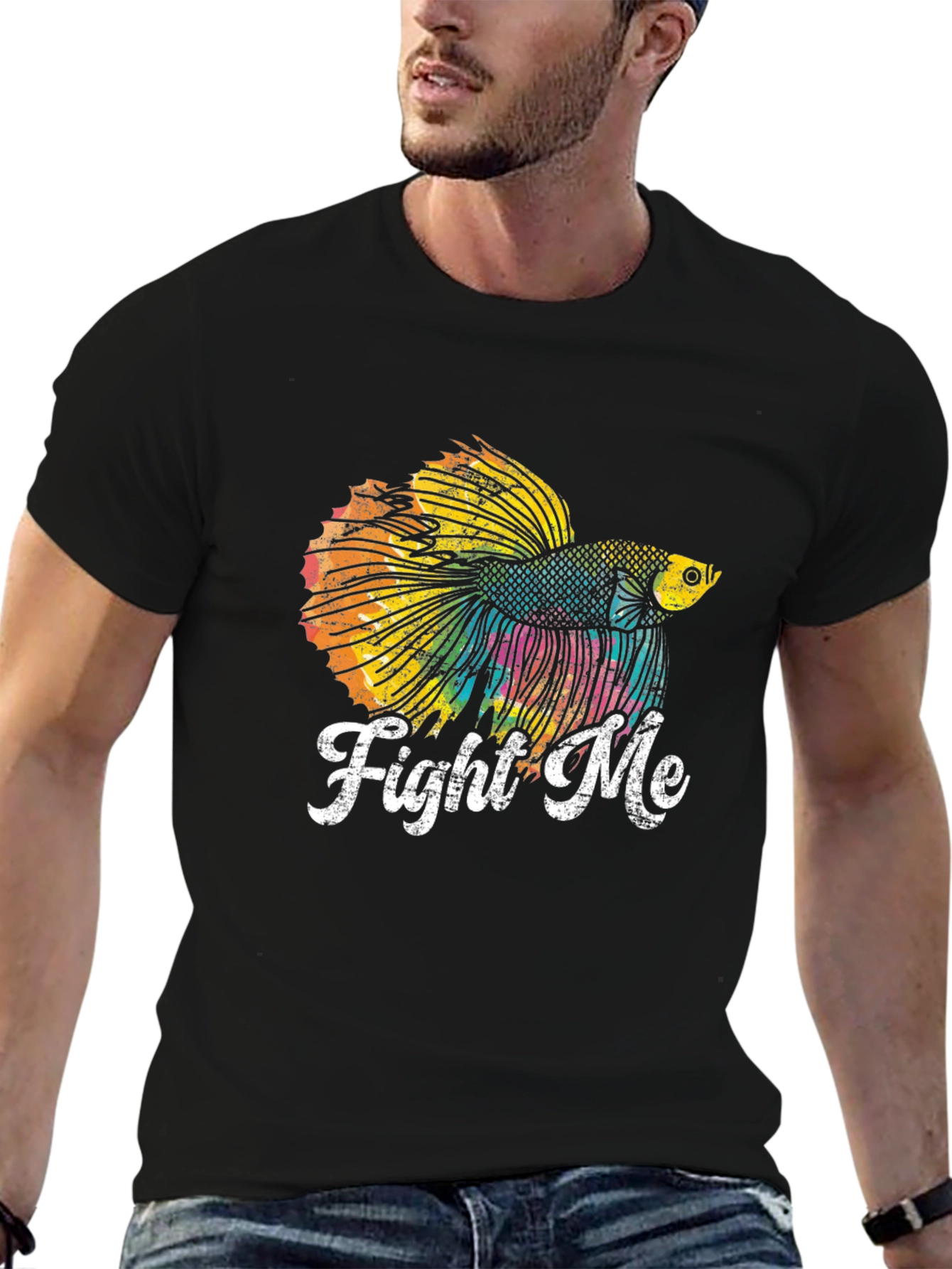 Camiseta Negra con Diseño de Pez Betta Fight Me