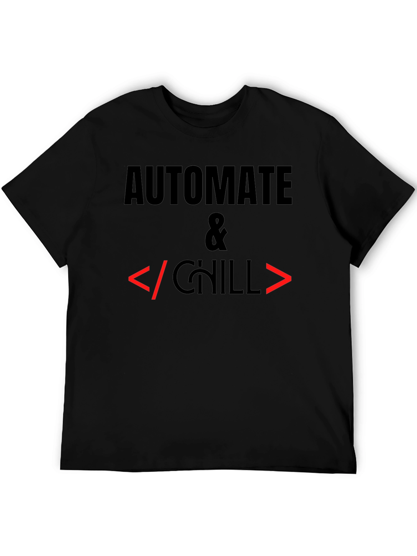 Camiseta Negra Automatiza & Chill para Programadores