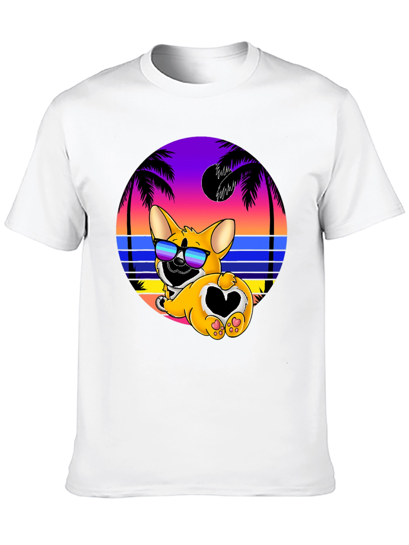 Camiseta Negra con Diseño Corgi Playa