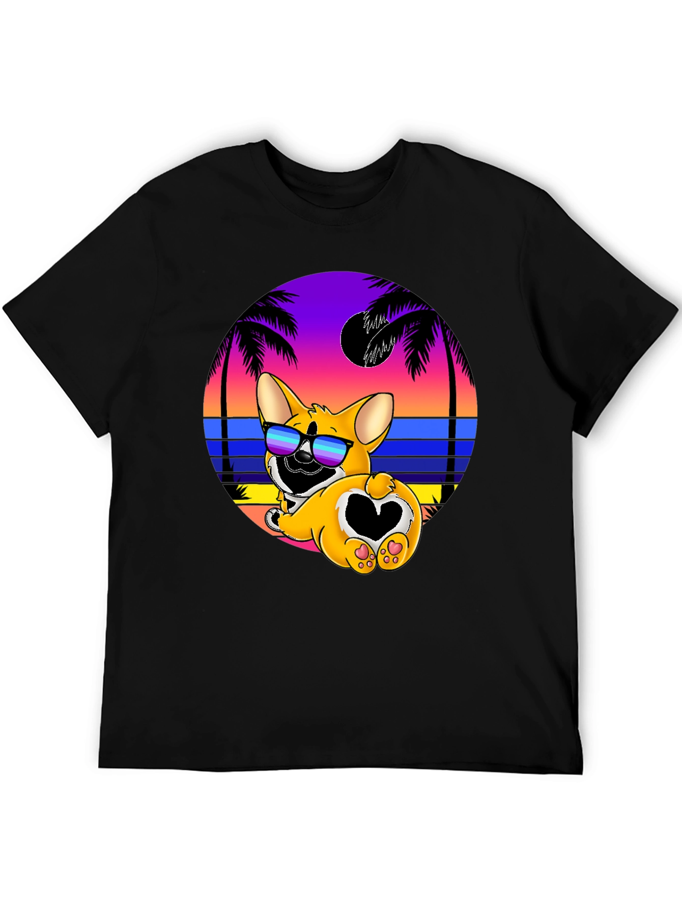 Camiseta Negra con Diseño Corgi Playa