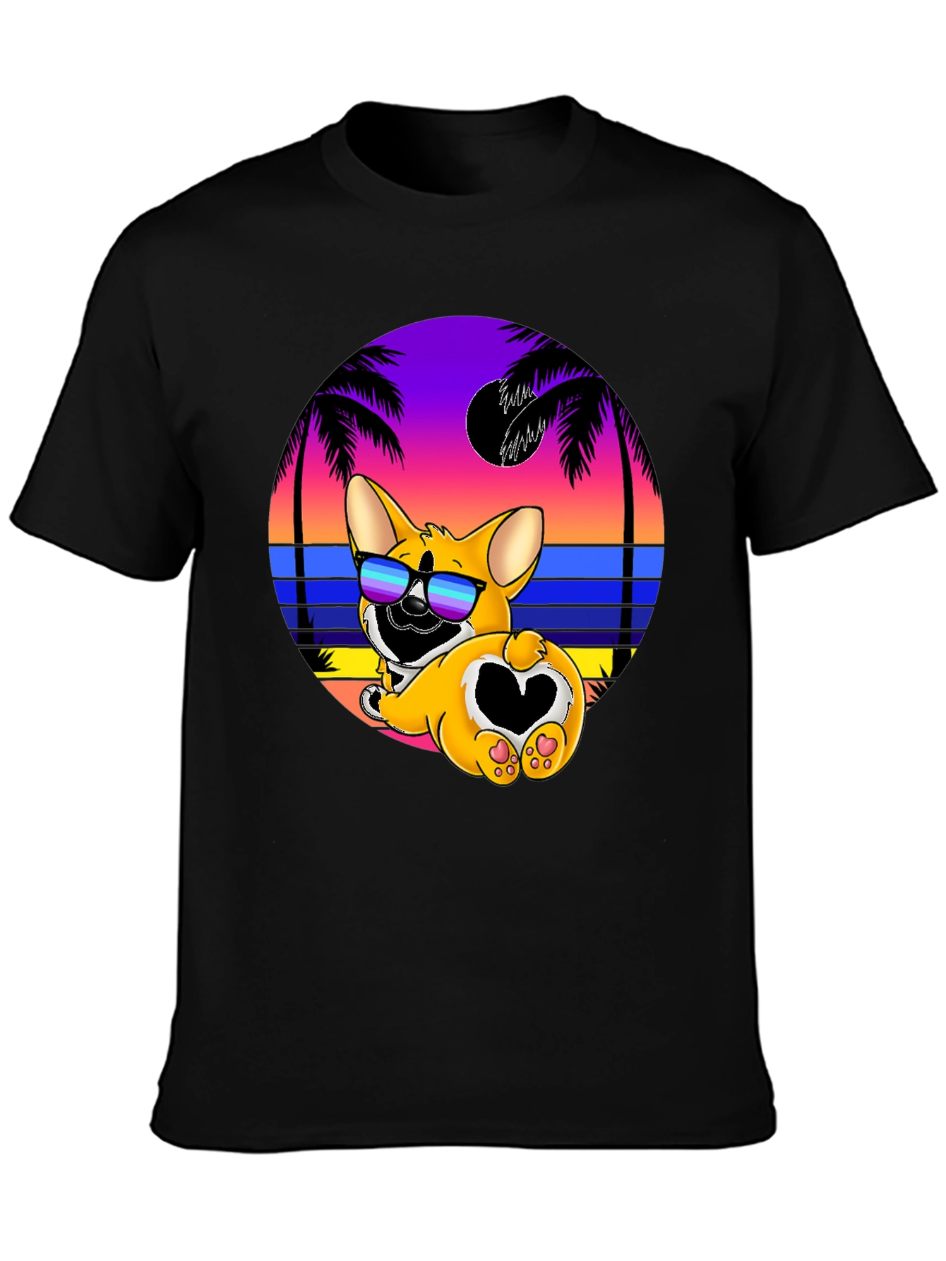 Camiseta Negra con Diseño Corgi Playa