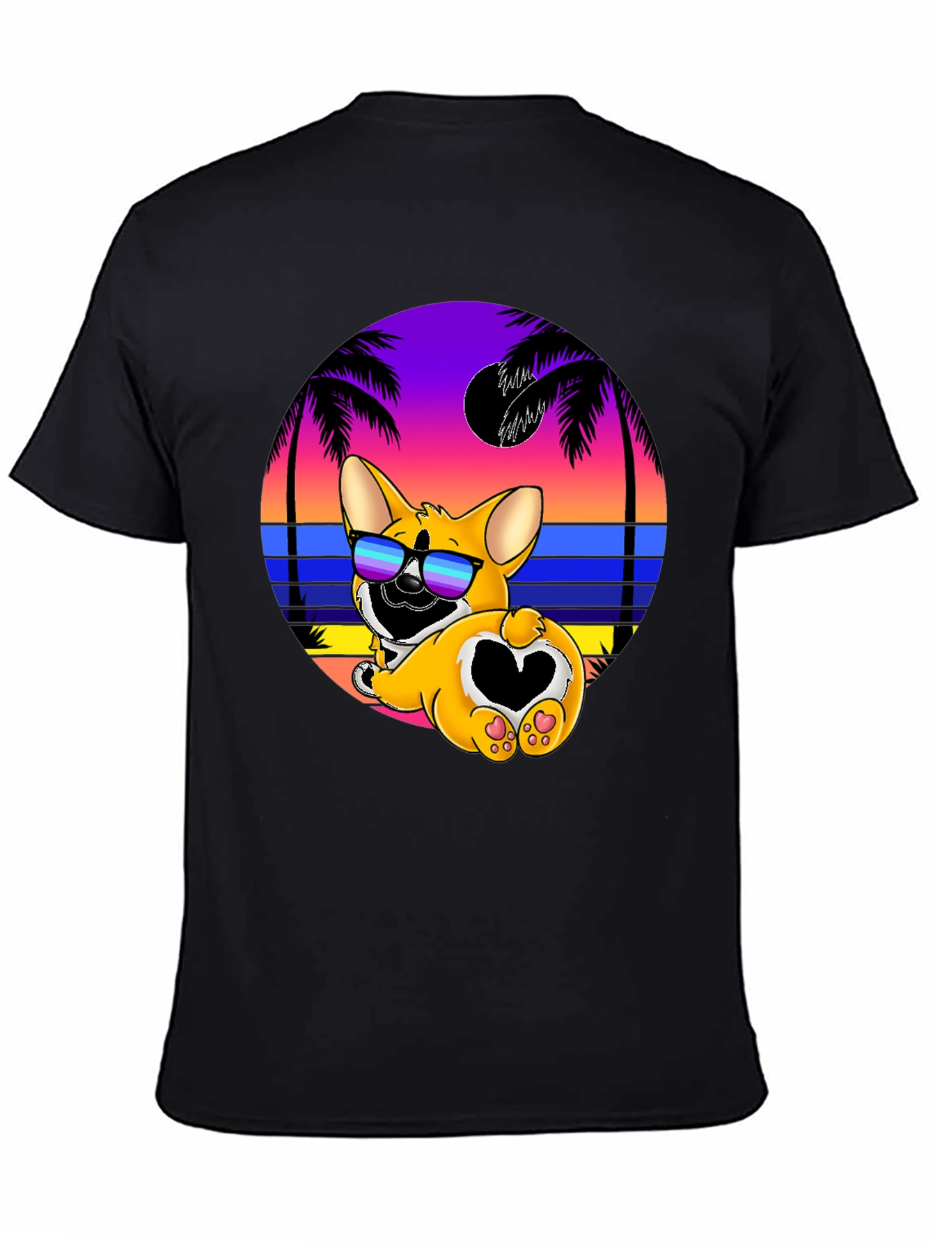 Camiseta Negra con Diseño Corgi Playa