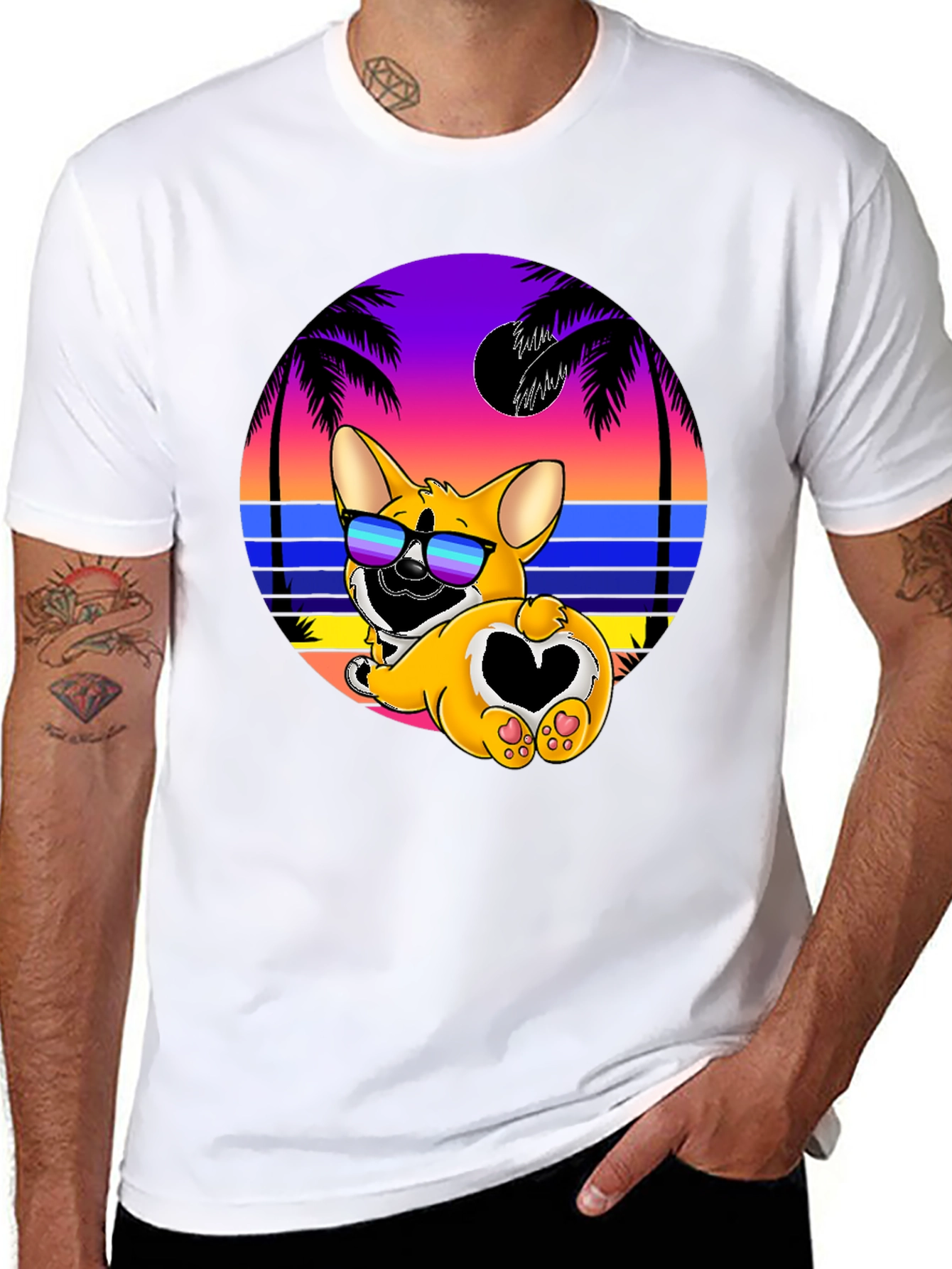 Camiseta Negra con Diseño Corgi Playa