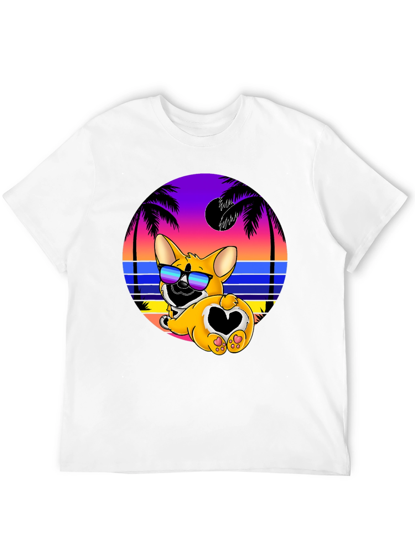 Camiseta Negra con Diseño Corgi Playa