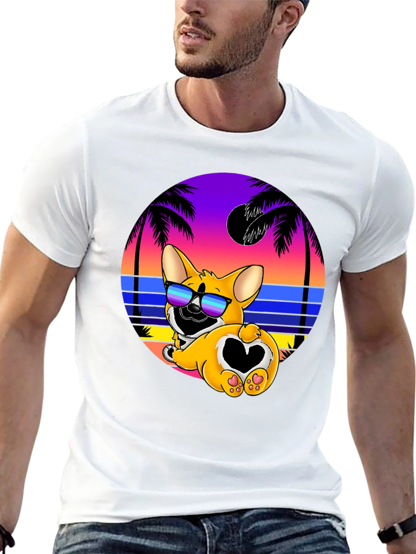 Camiseta Negra con Diseño Corgi Playa