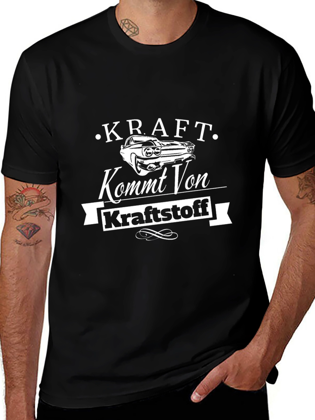 Camiseta Negra Hombre - Diseño Kraft Kommt Von Kraftstoff
