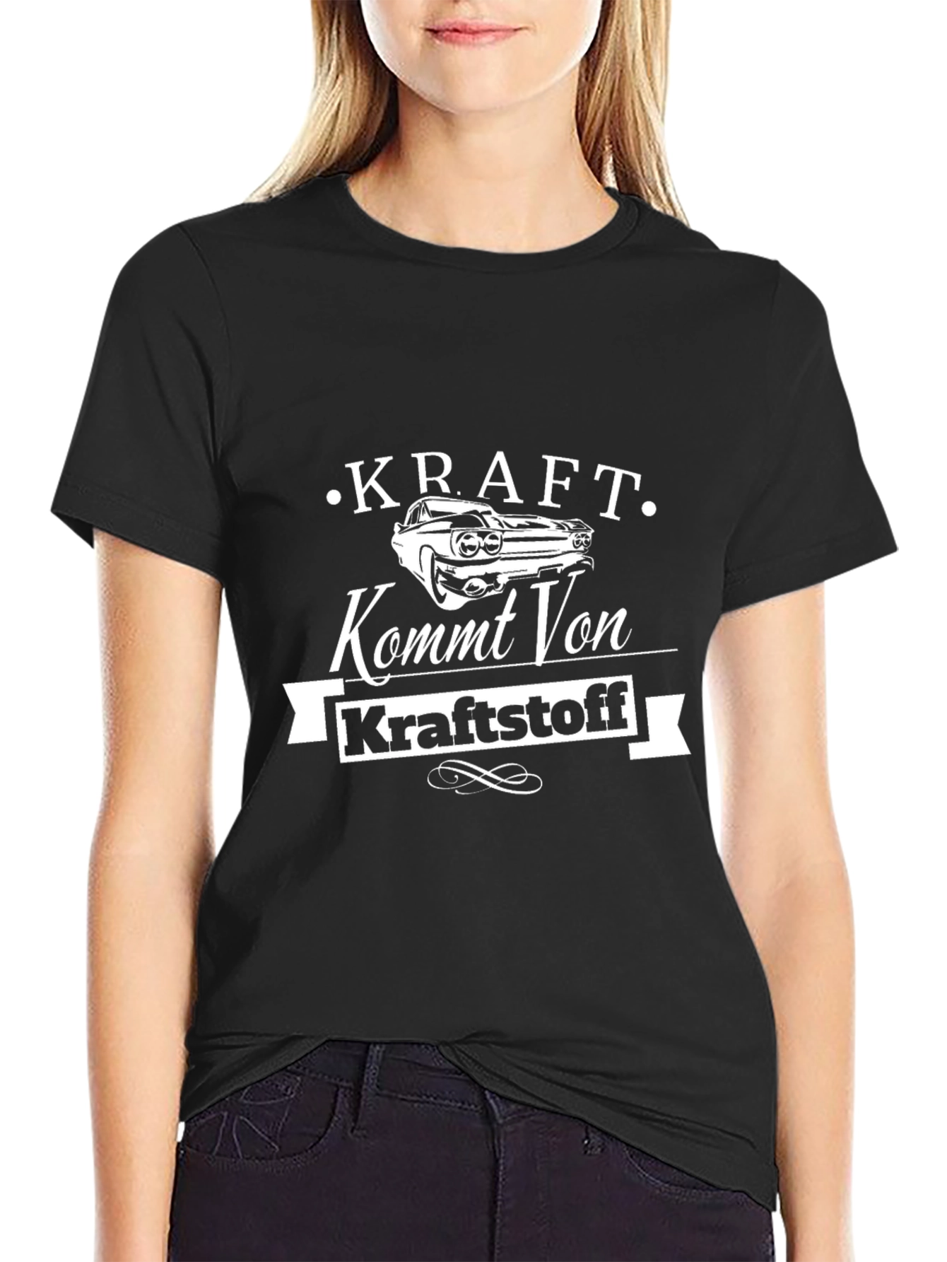 Camiseta Negra Hombre - Diseño Kraft Kommt Von Kraftstoff