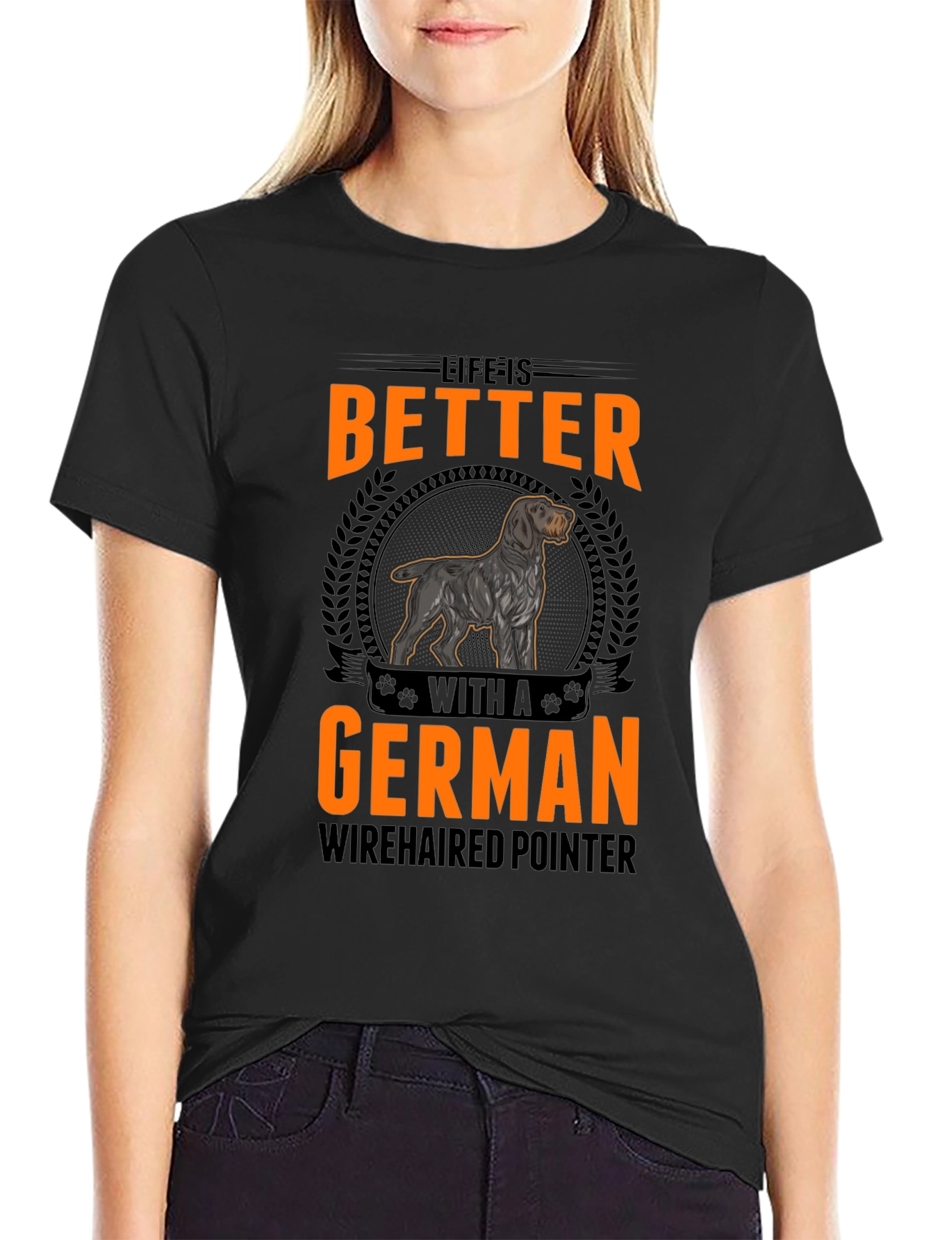 Camiseta Negra con Diseño de Perro Braco Alemán