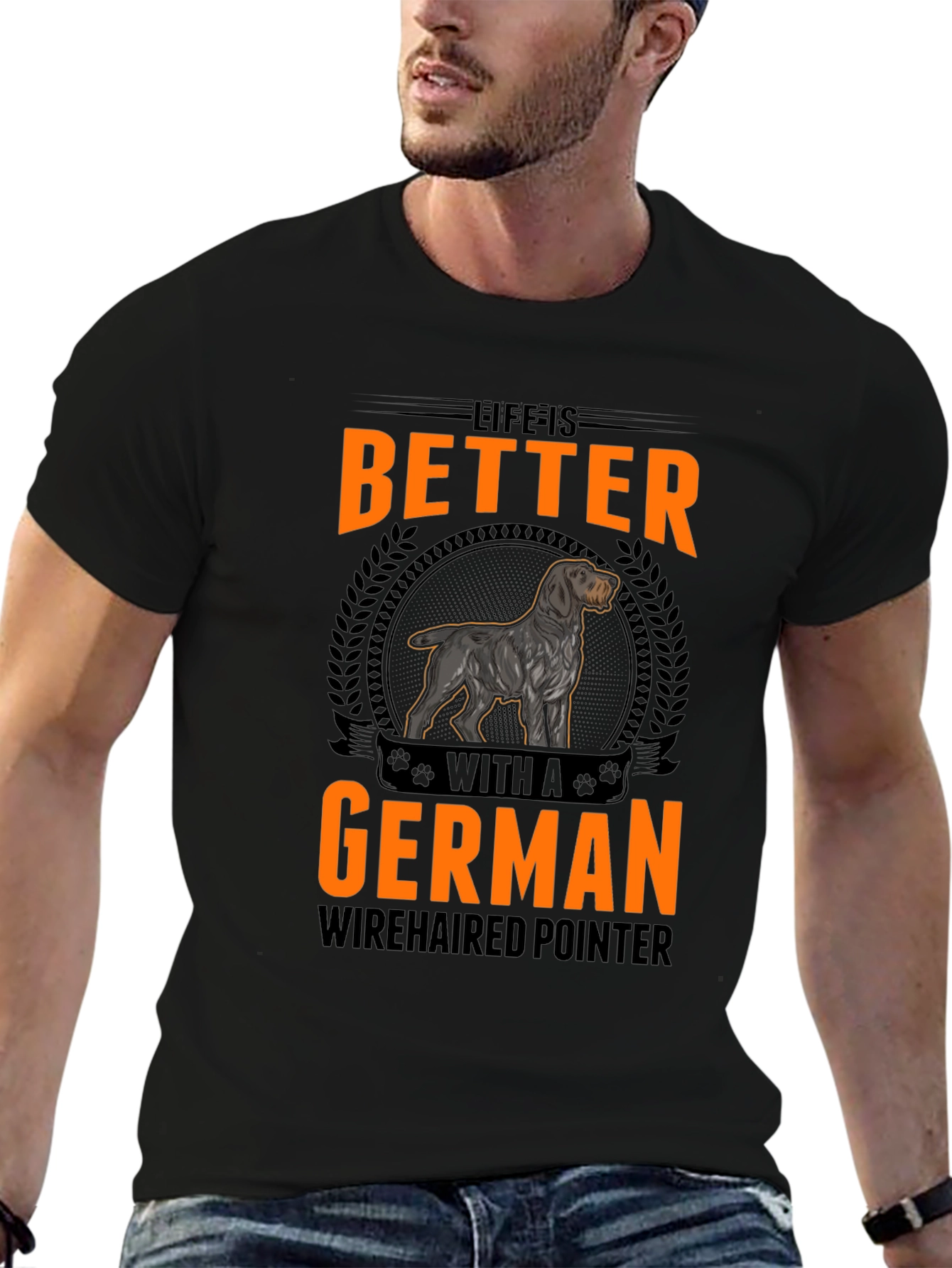 Camiseta Negra con Diseño de Perro Braco Alemán