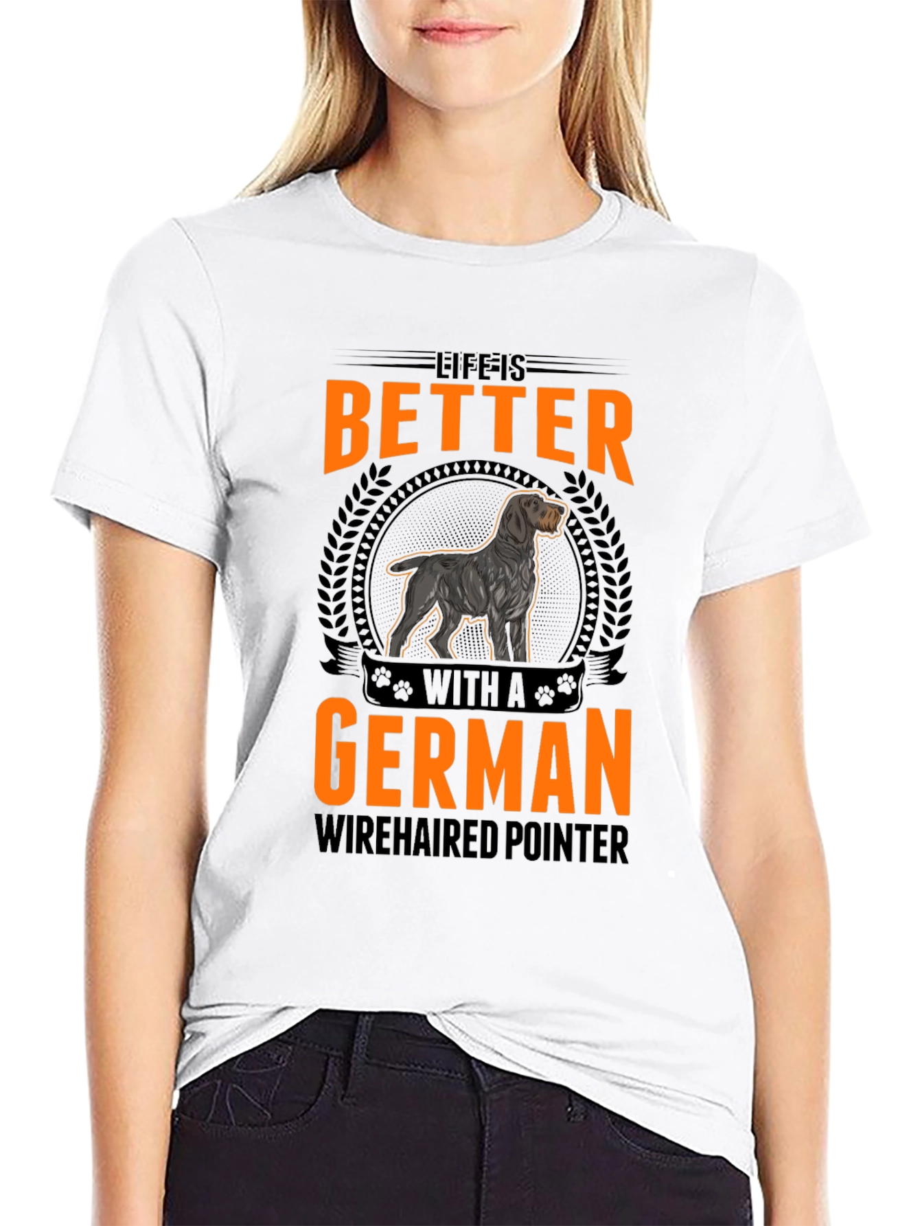 Camiseta Negra con Diseño de Perro Braco Alemán