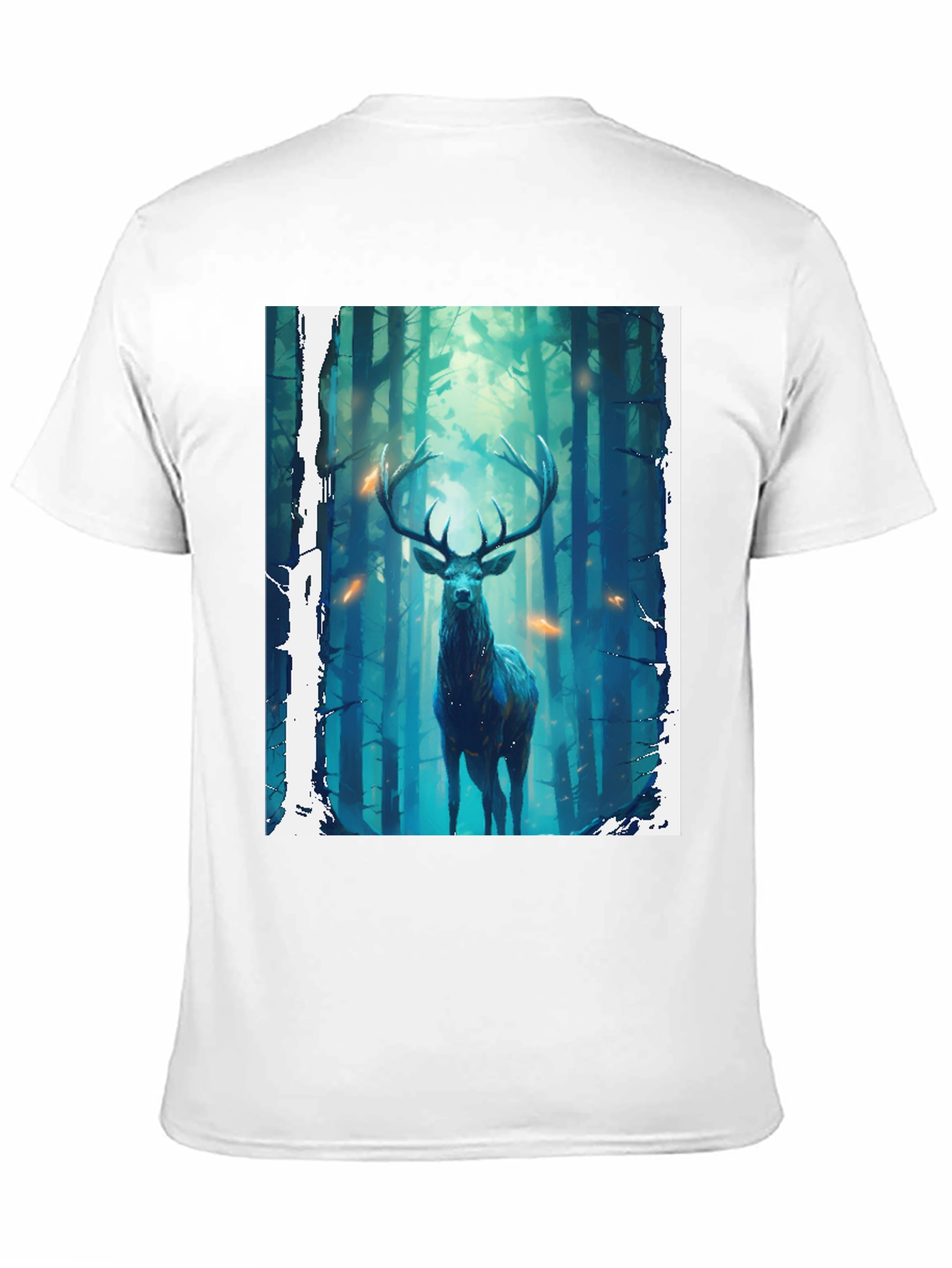 Camiseta Negra con Diseño de Ciervo en el Bosque