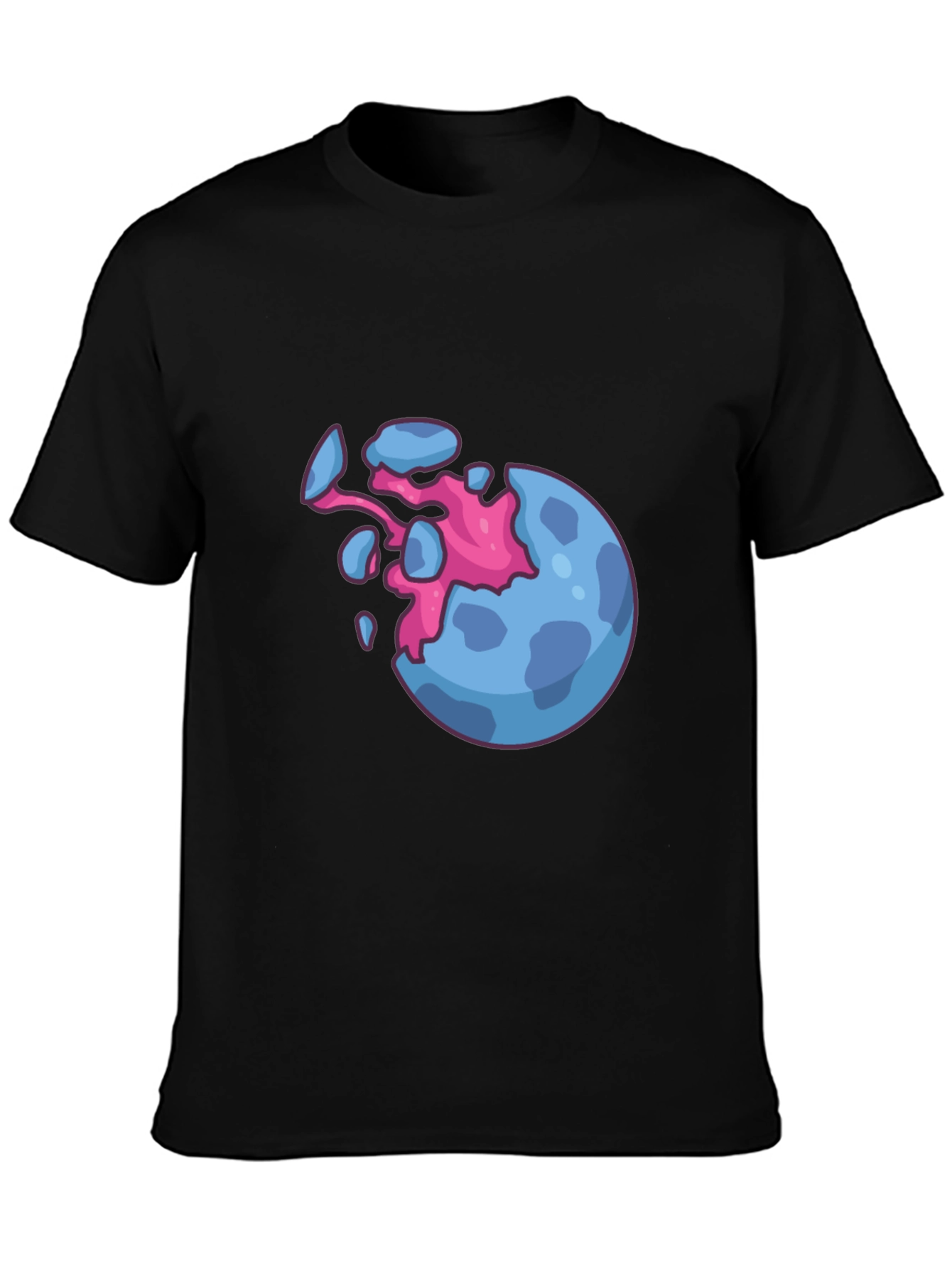Camiseta Negra con Diseño de Planeta Explosivo
