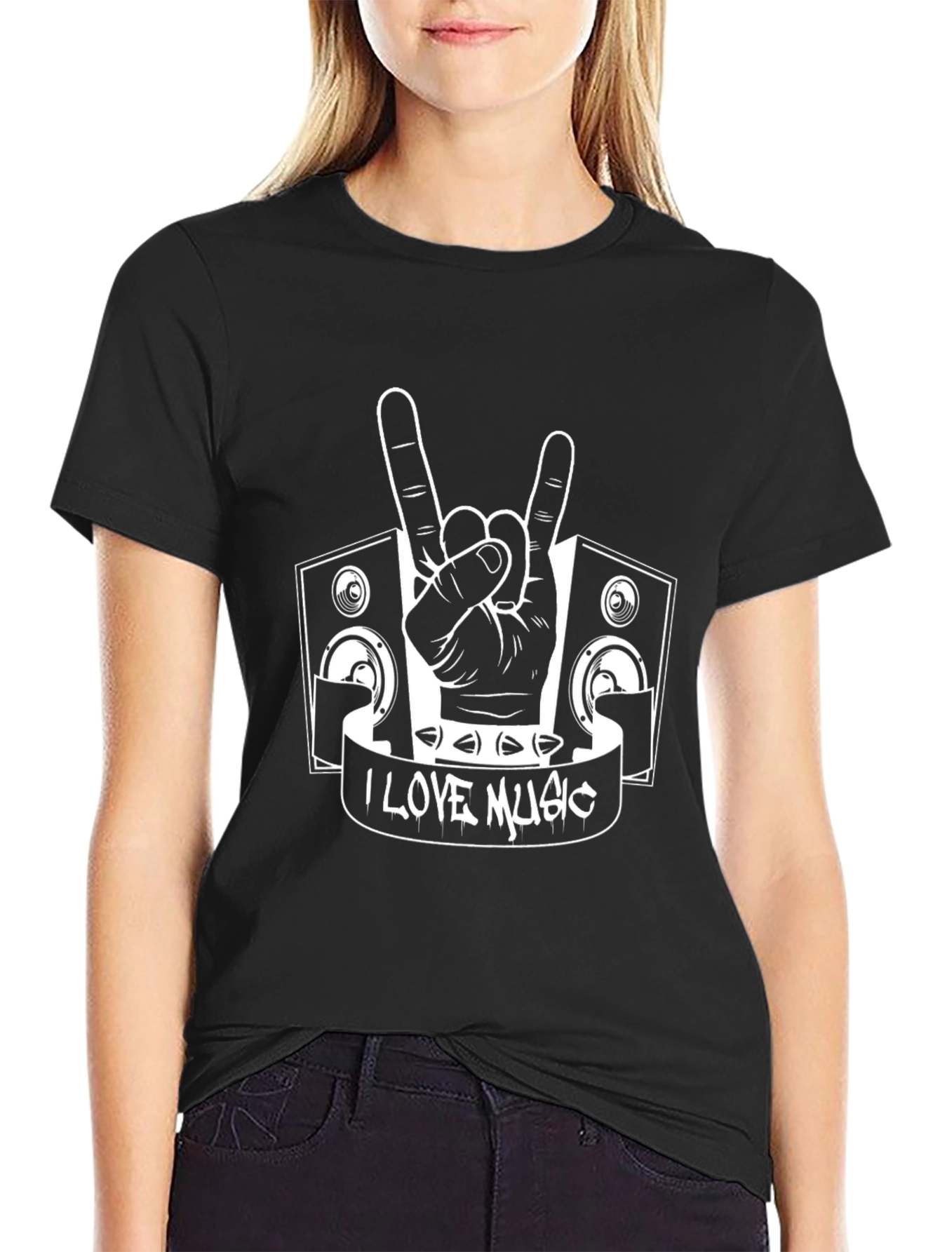 Camiseta Negra I Love Music Rockera