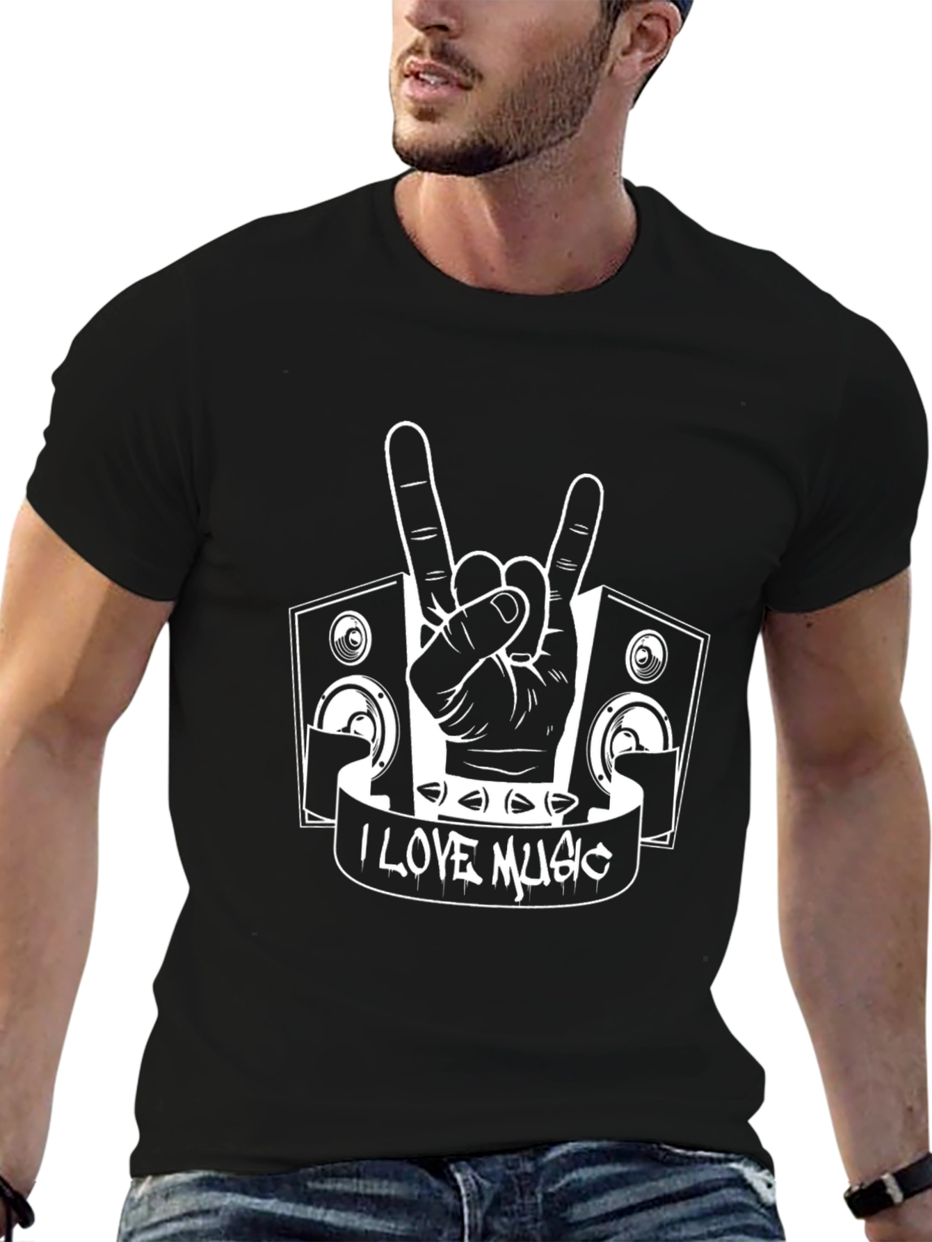 Camiseta Negra I Love Music Rockera