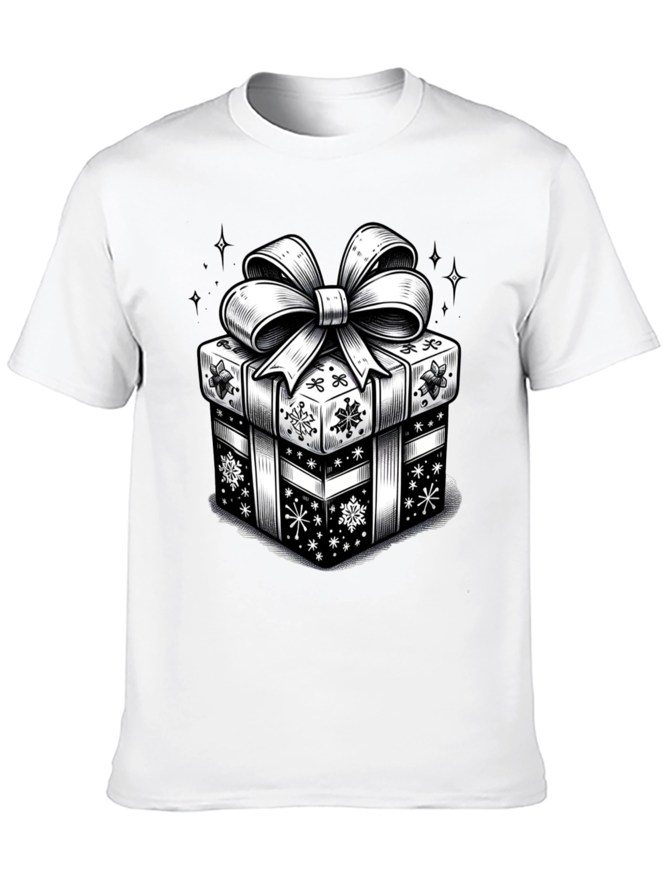 Camiseta Negra con Diseño de Regalo Navideño