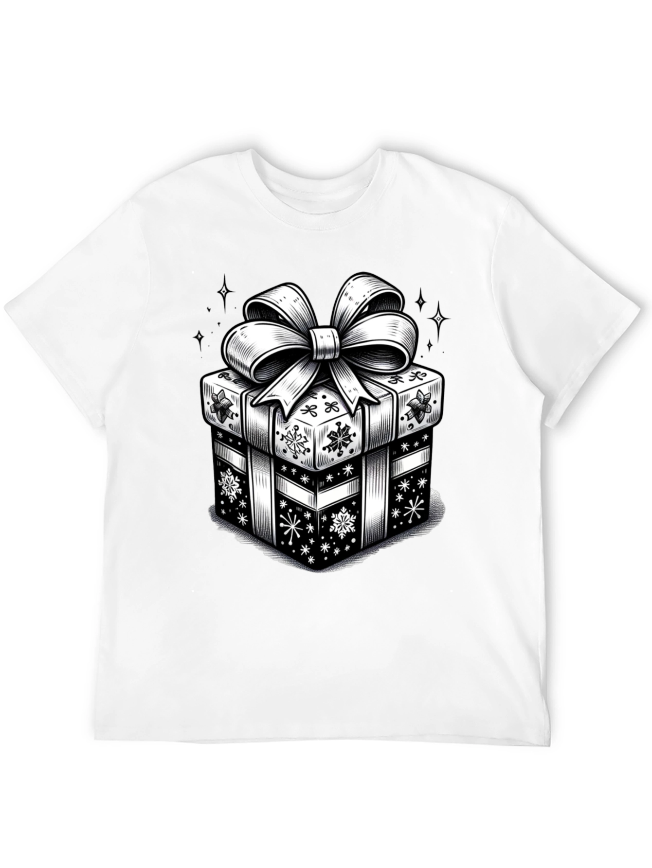 Camiseta Negra con Diseño de Regalo Navideño