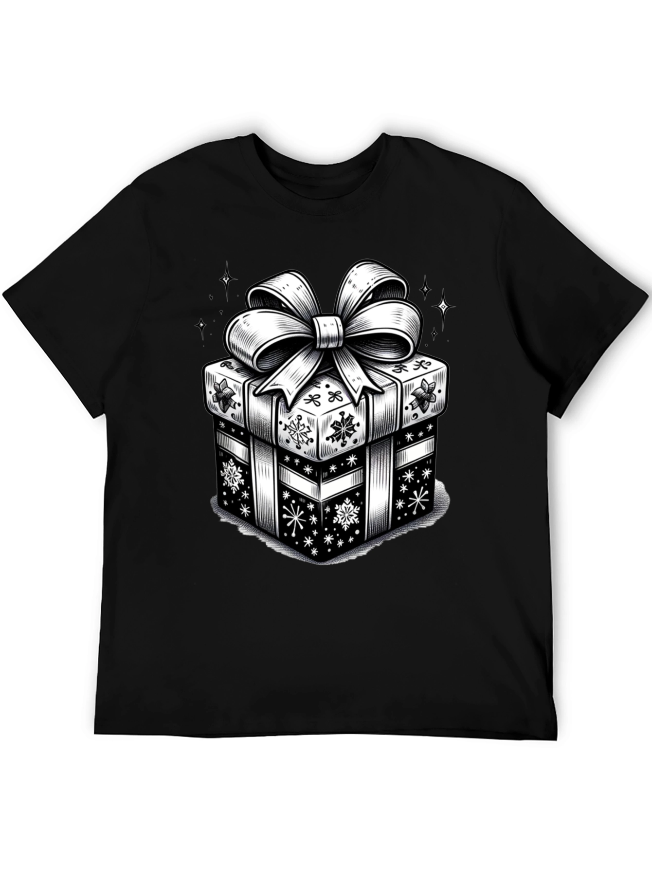 Camiseta Negra con Diseño de Regalo Navideño