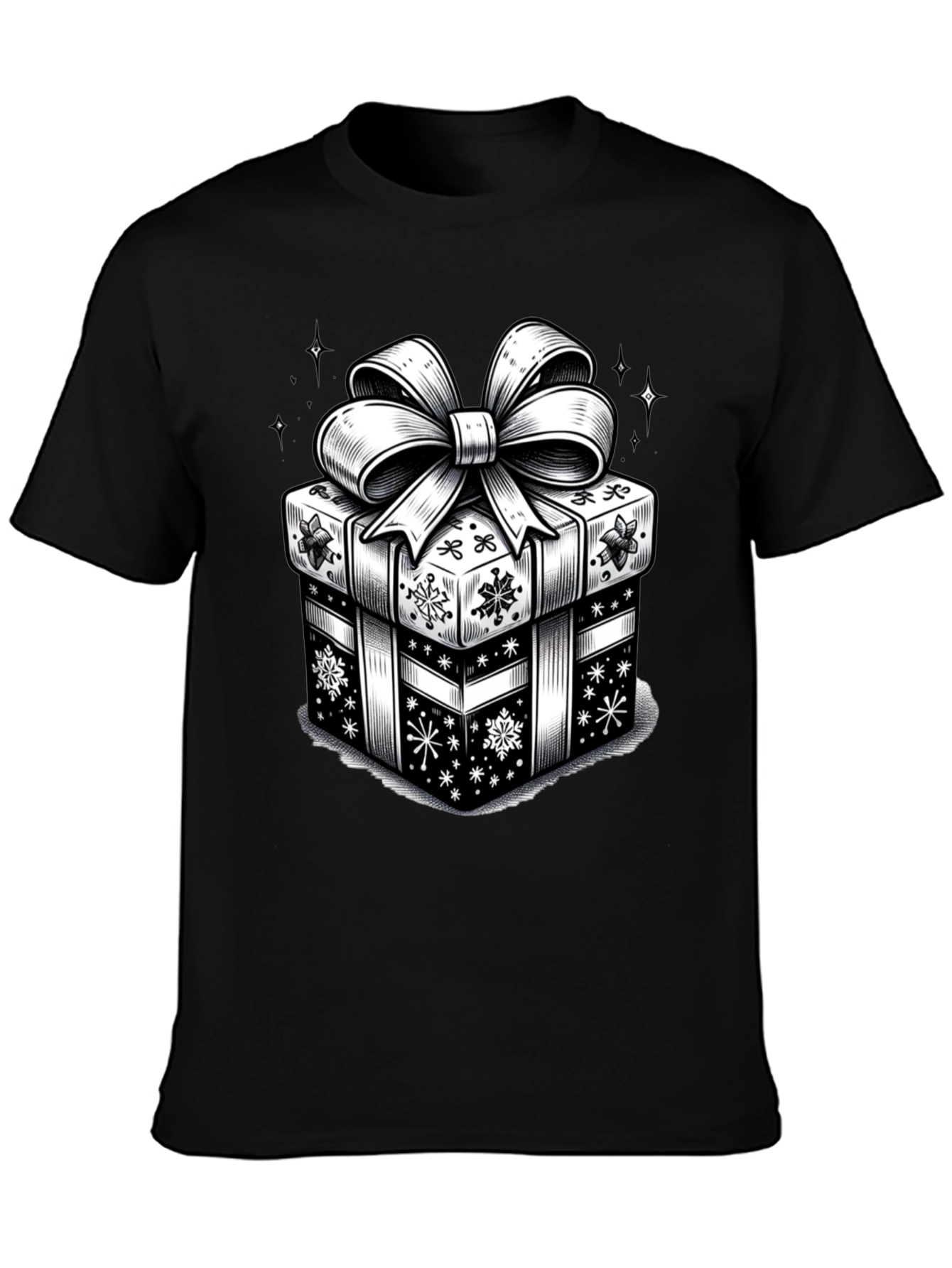 Camiseta Negra con Diseño de Regalo Navideño