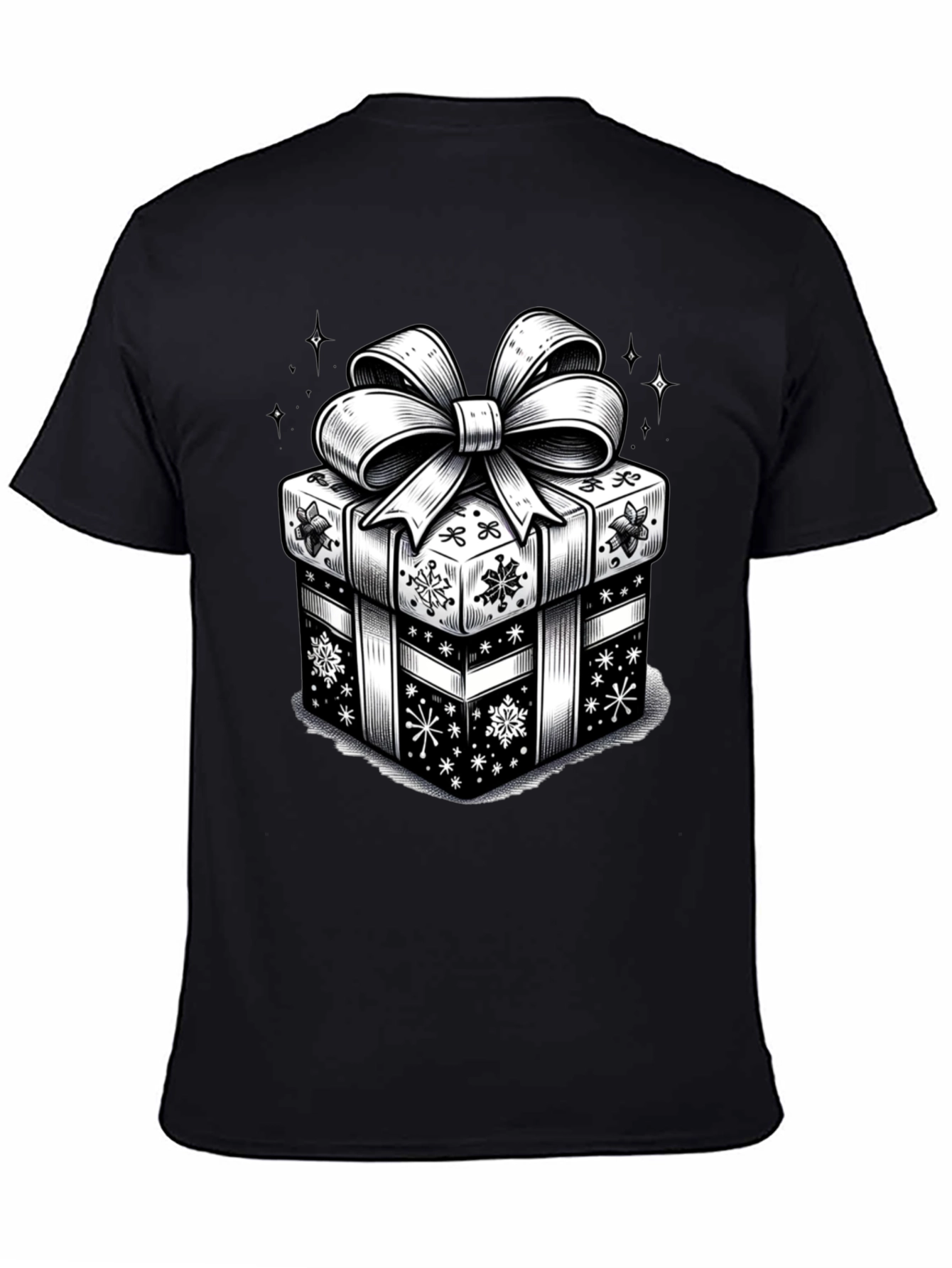 Camiseta Negra con Diseño de Regalo Navideño