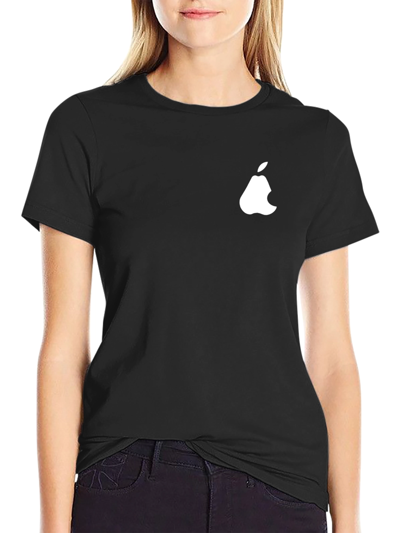 Camiseta Negra Hombre - Diseño Divertido Pera Mordida