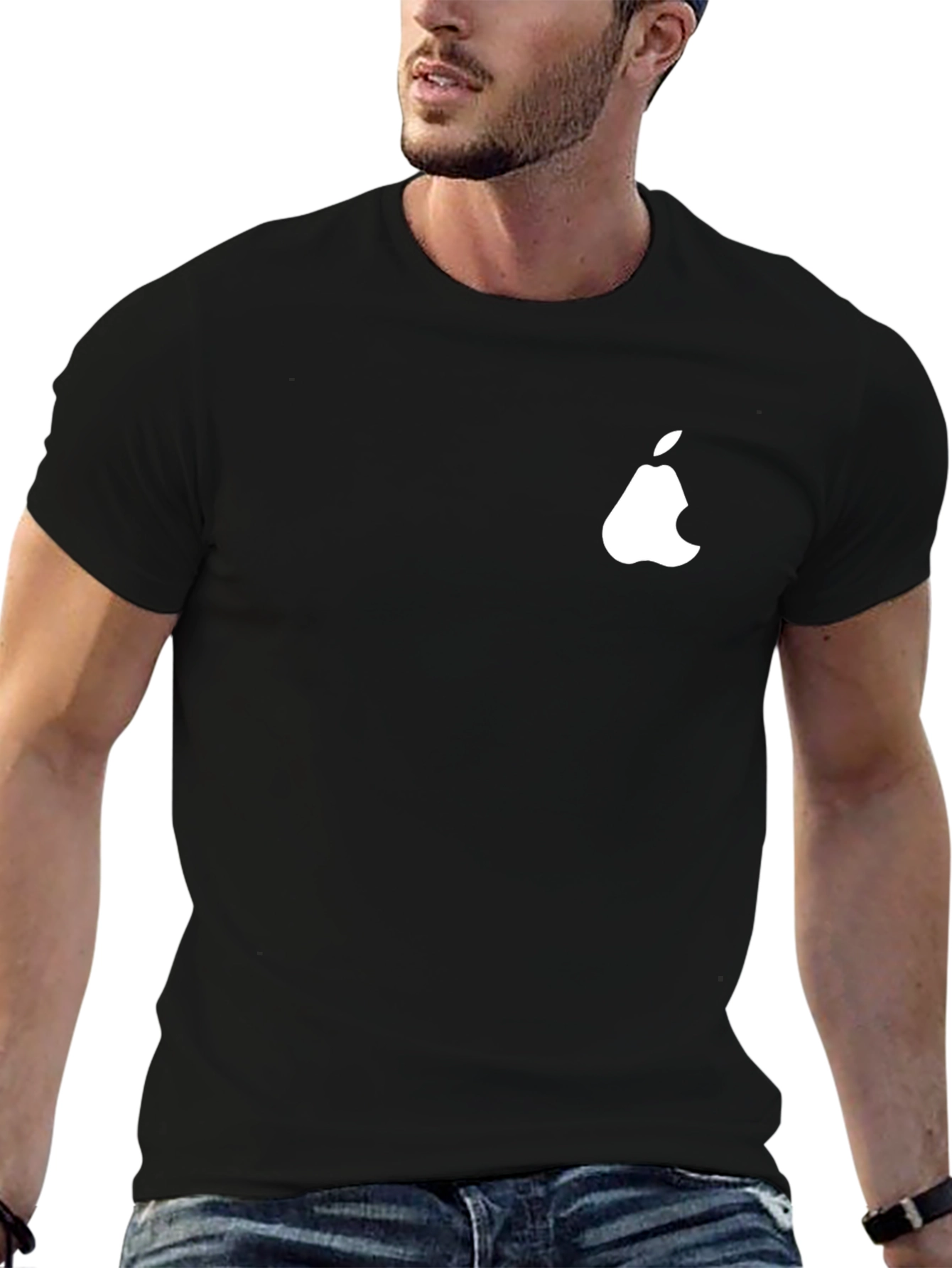Camiseta Negra Hombre - Diseño Divertido Pera Mordida
