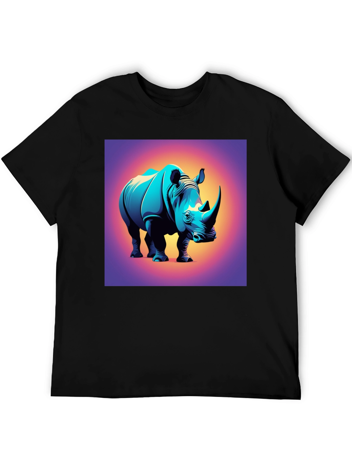 Camiseta Negra con Diseño de Rinoceronte Moderno