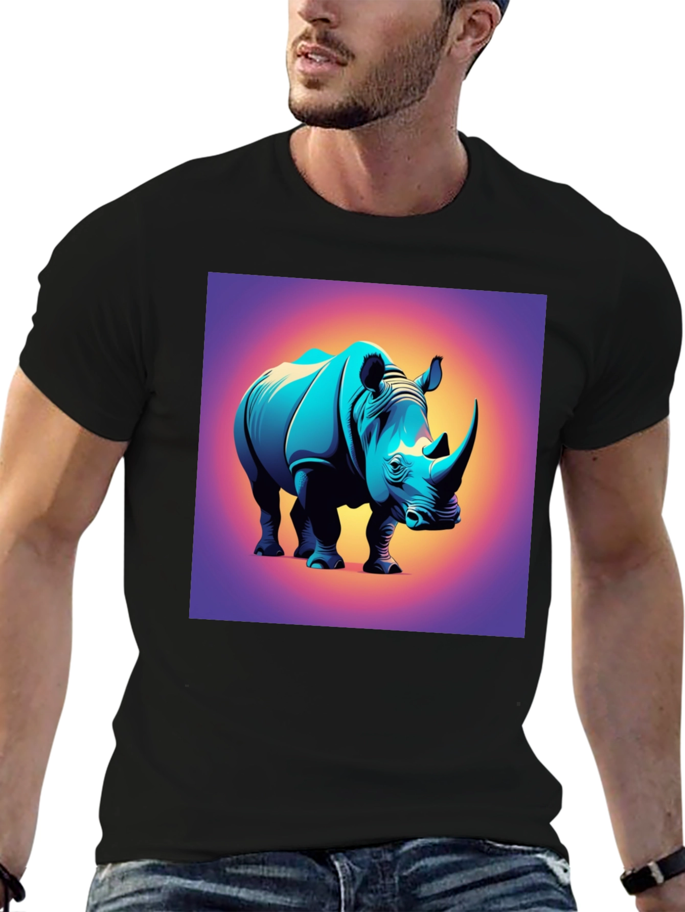Camiseta Negra con Diseño de Rinoceronte Moderno