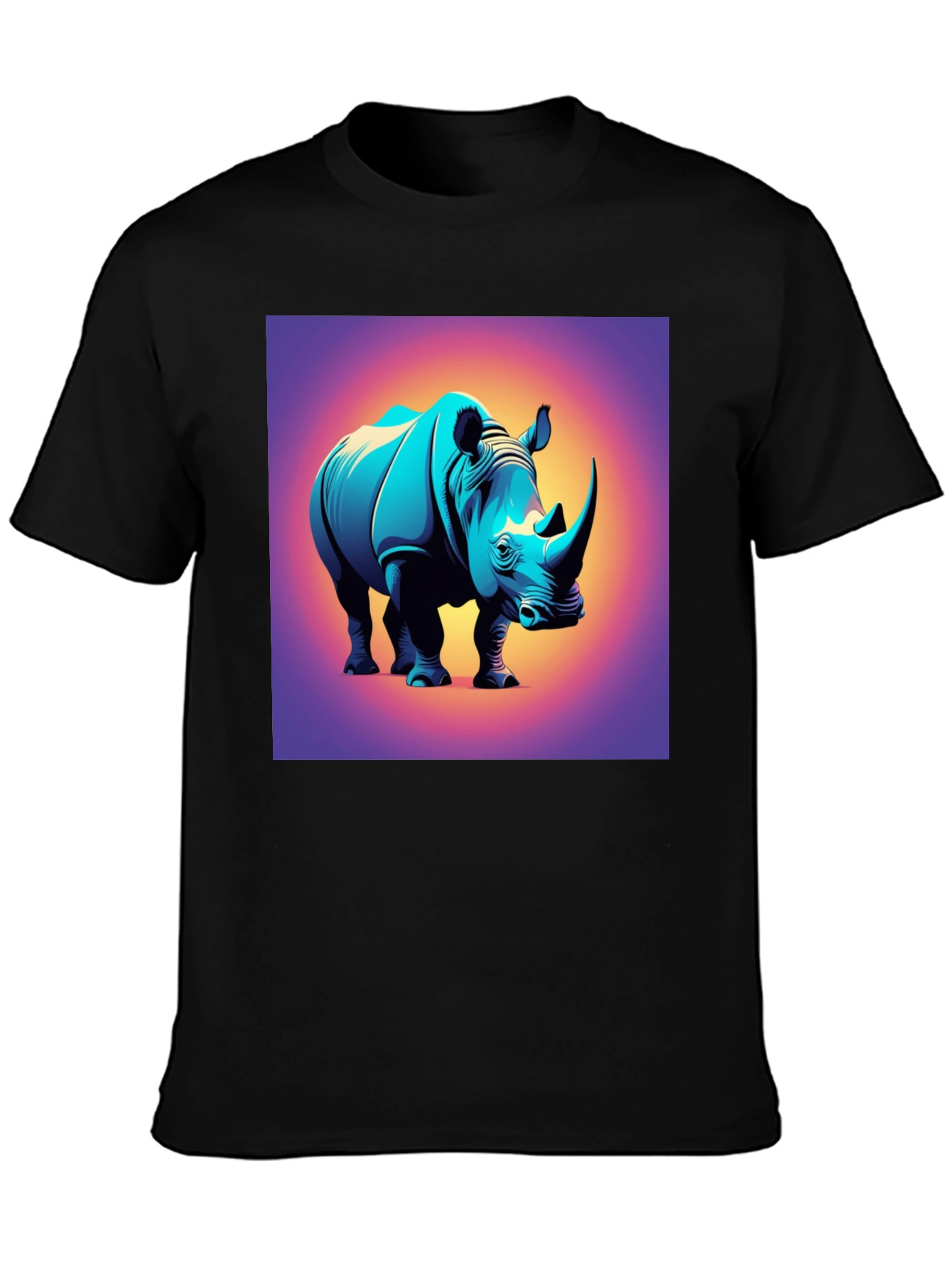 Camiseta Negra con Diseño de Rinoceronte Moderno