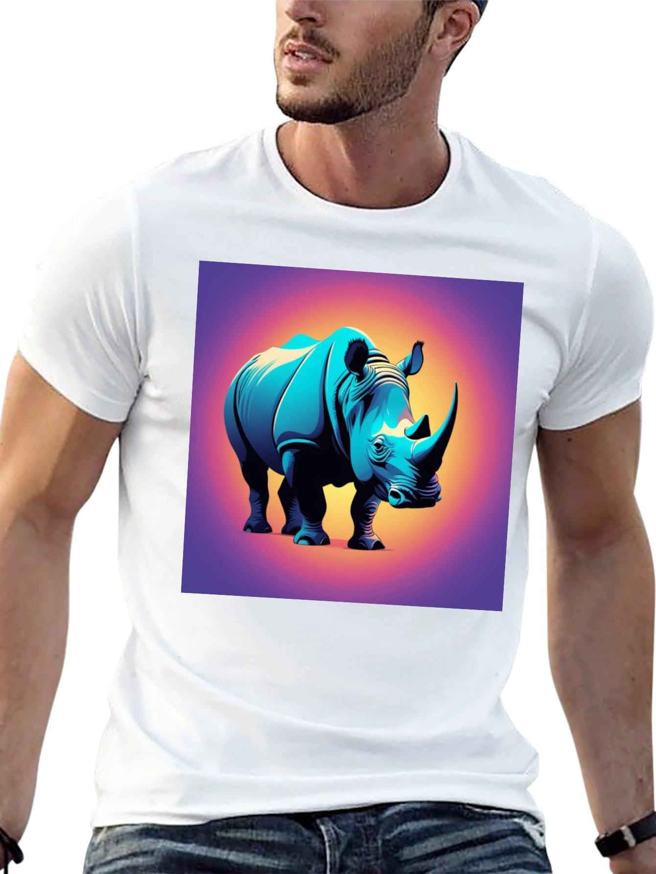 Camiseta Negra con Diseño de Rinoceronte Moderno