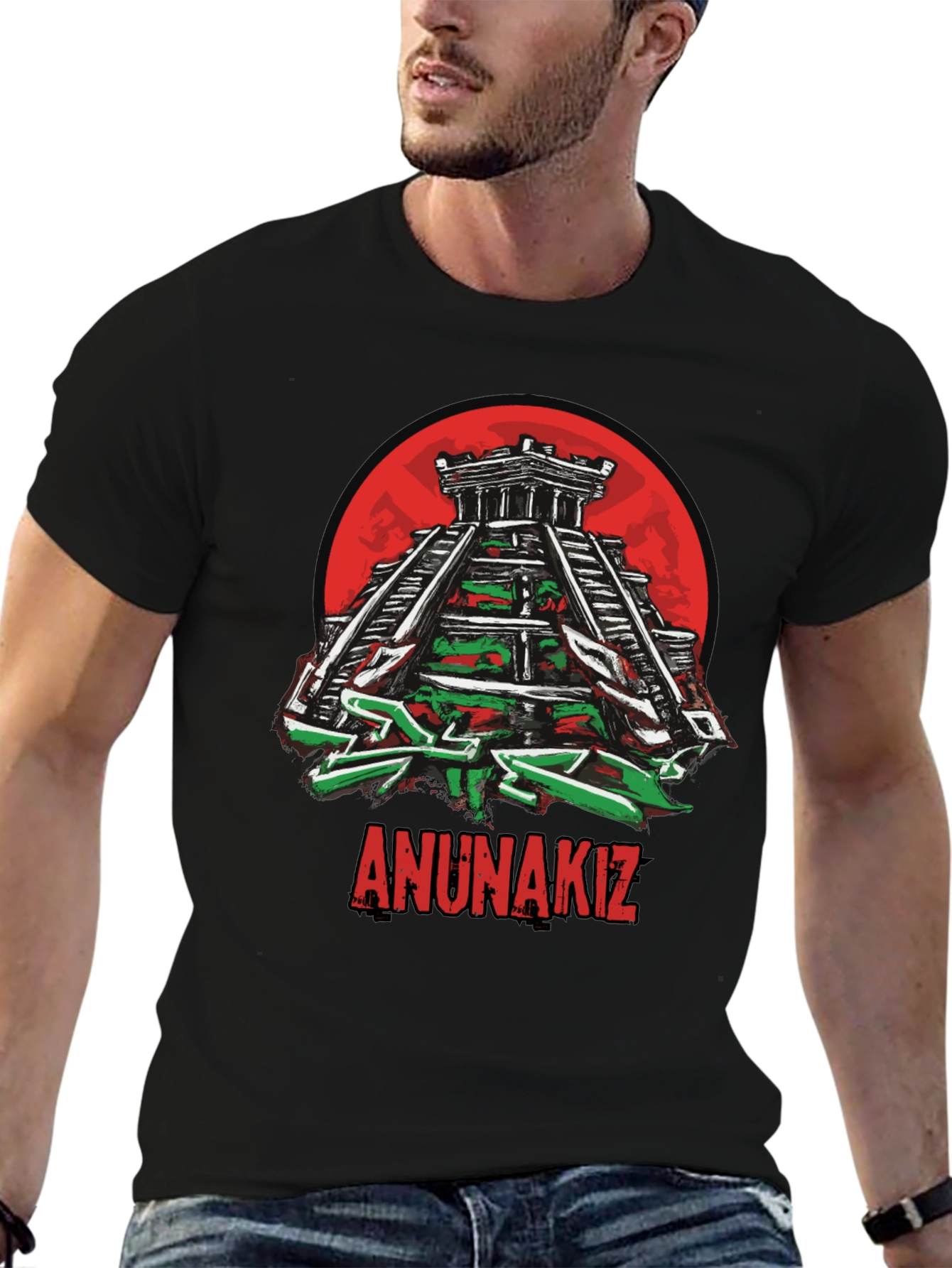Camiseta Negra Anunnakiz Diseño Pirámide Maya
