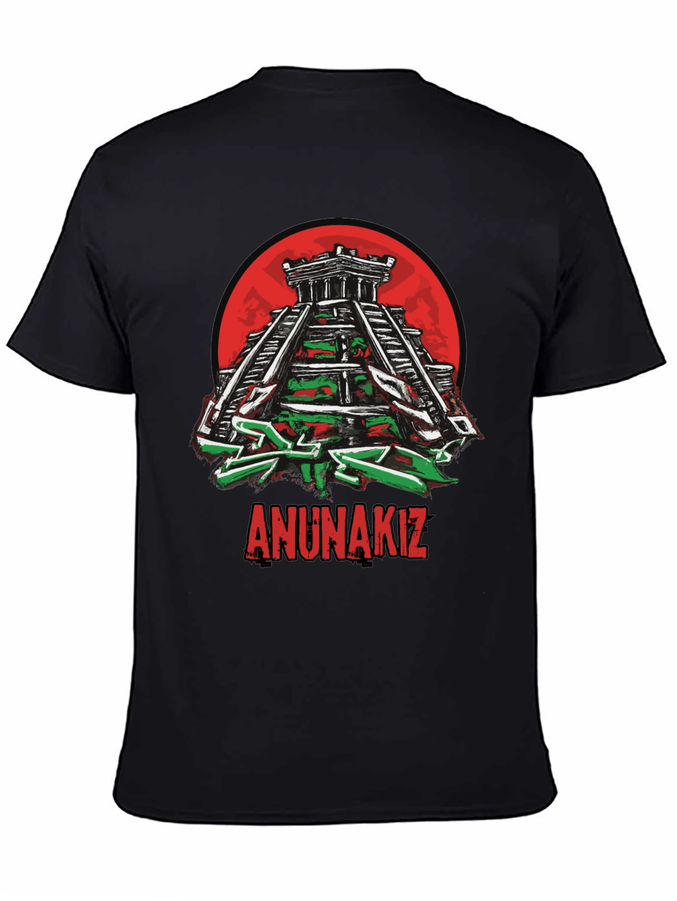 Camiseta Negra Anunnakiz Diseño Pirámide Maya
