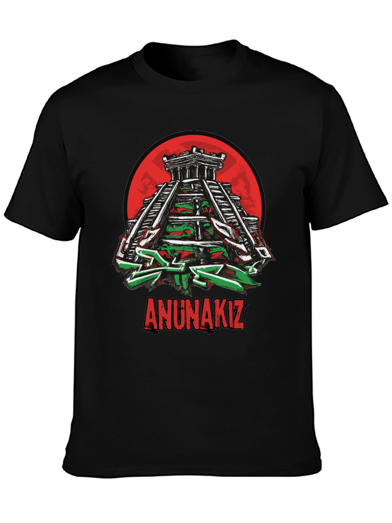 Camiseta Negra Anunnakiz Diseño Pirámide Maya