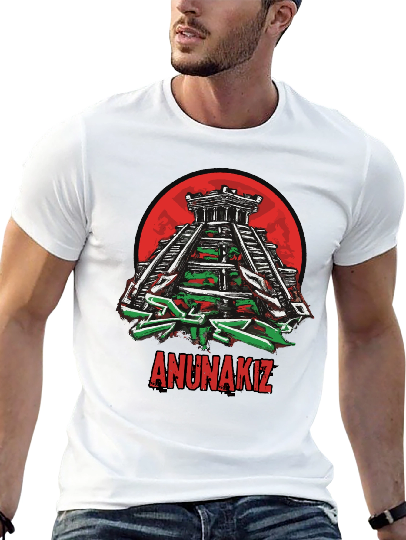 Camiseta Negra Anunnakiz Diseño Pirámide Maya