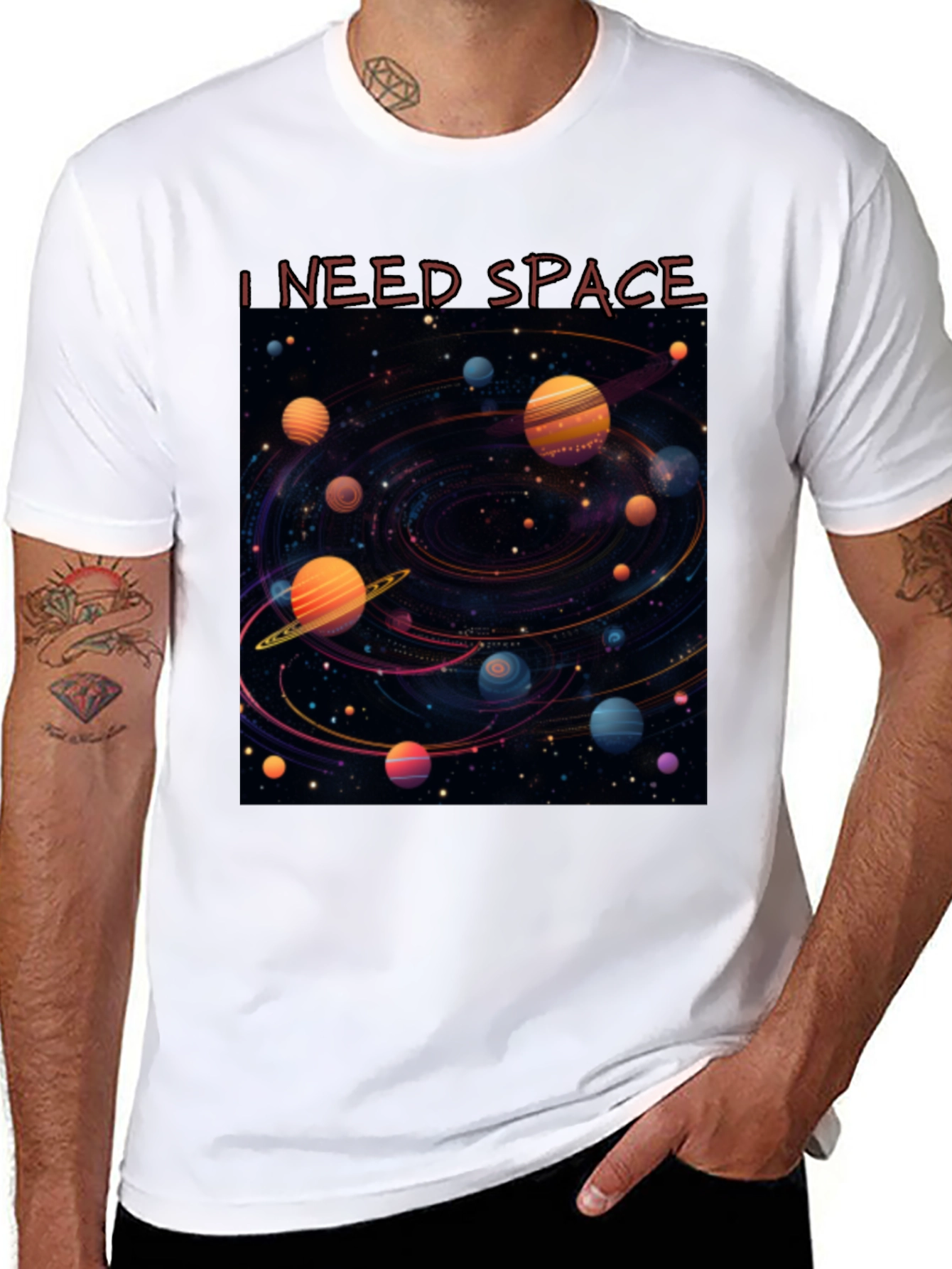 Camiseta Negra Necesito Espacio Diseño Galaxia